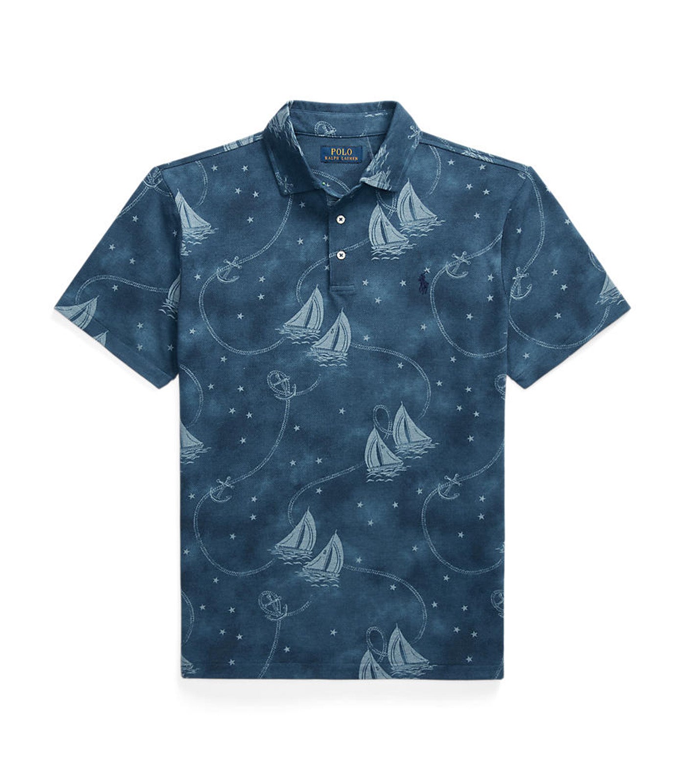 Men's Custom Slim Fit Printed Mesh Polo Shirt Oceans Voyage/Light Chambray H