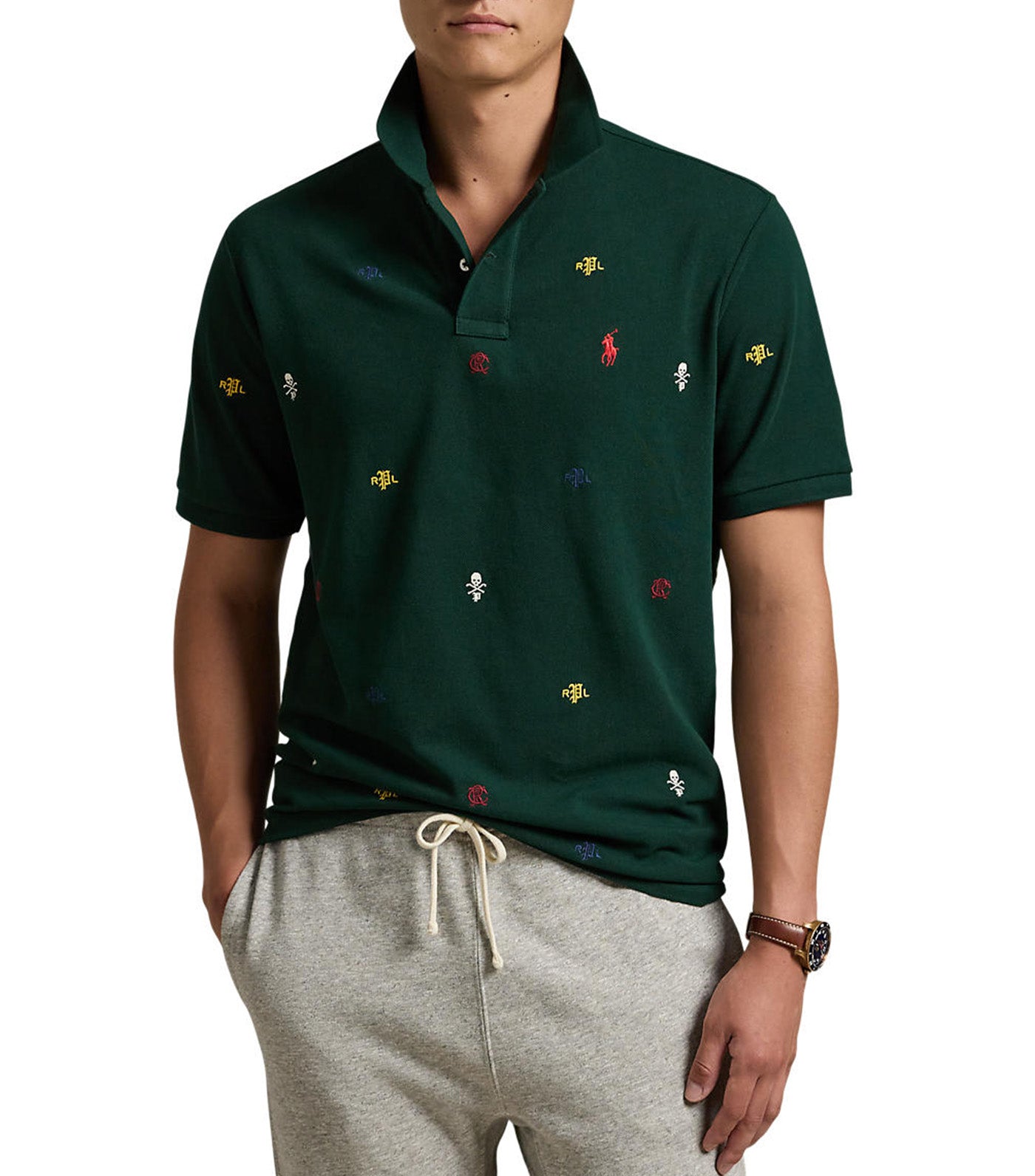 Men's Custom Slim Embroidered Mesh Polo Shirt Moss Agate