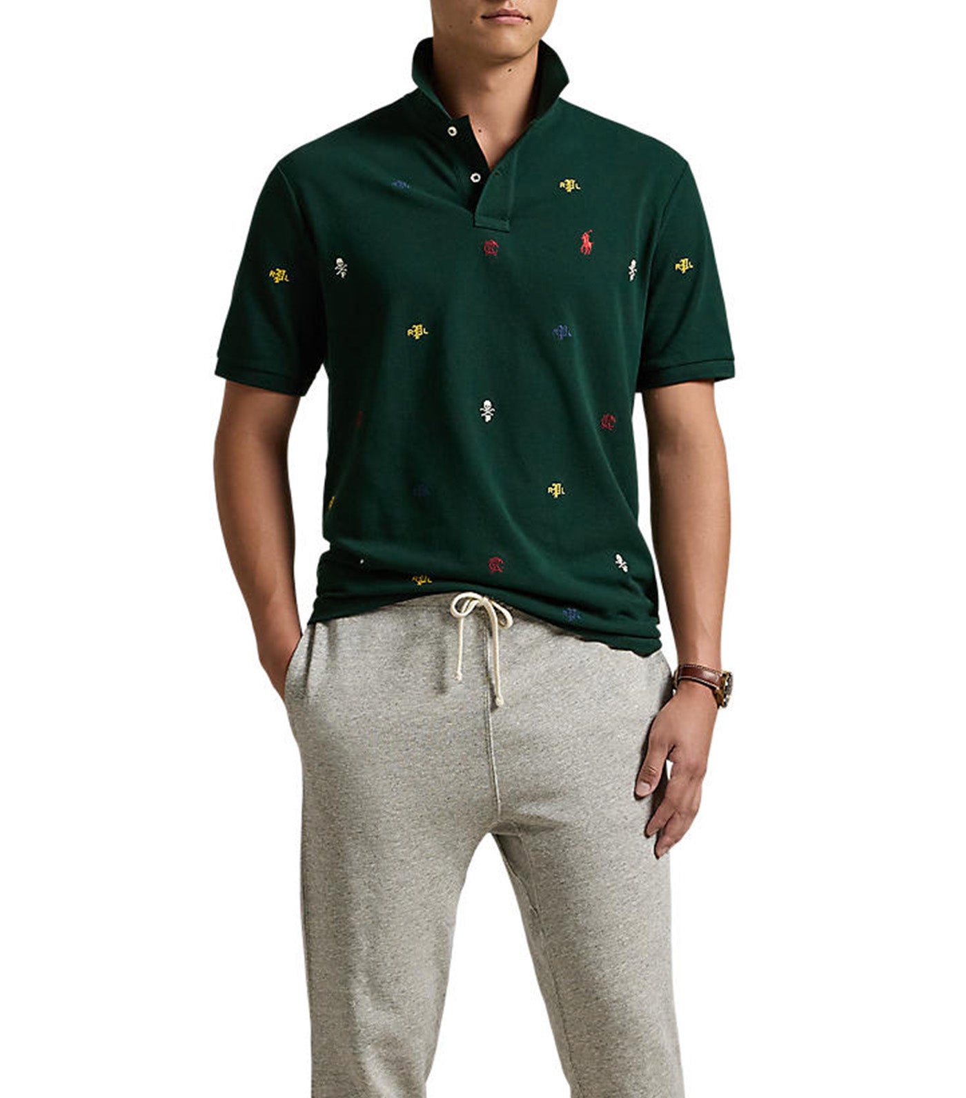 Men's Custom Slim Embroidered Mesh Polo Shirt Moss Agate