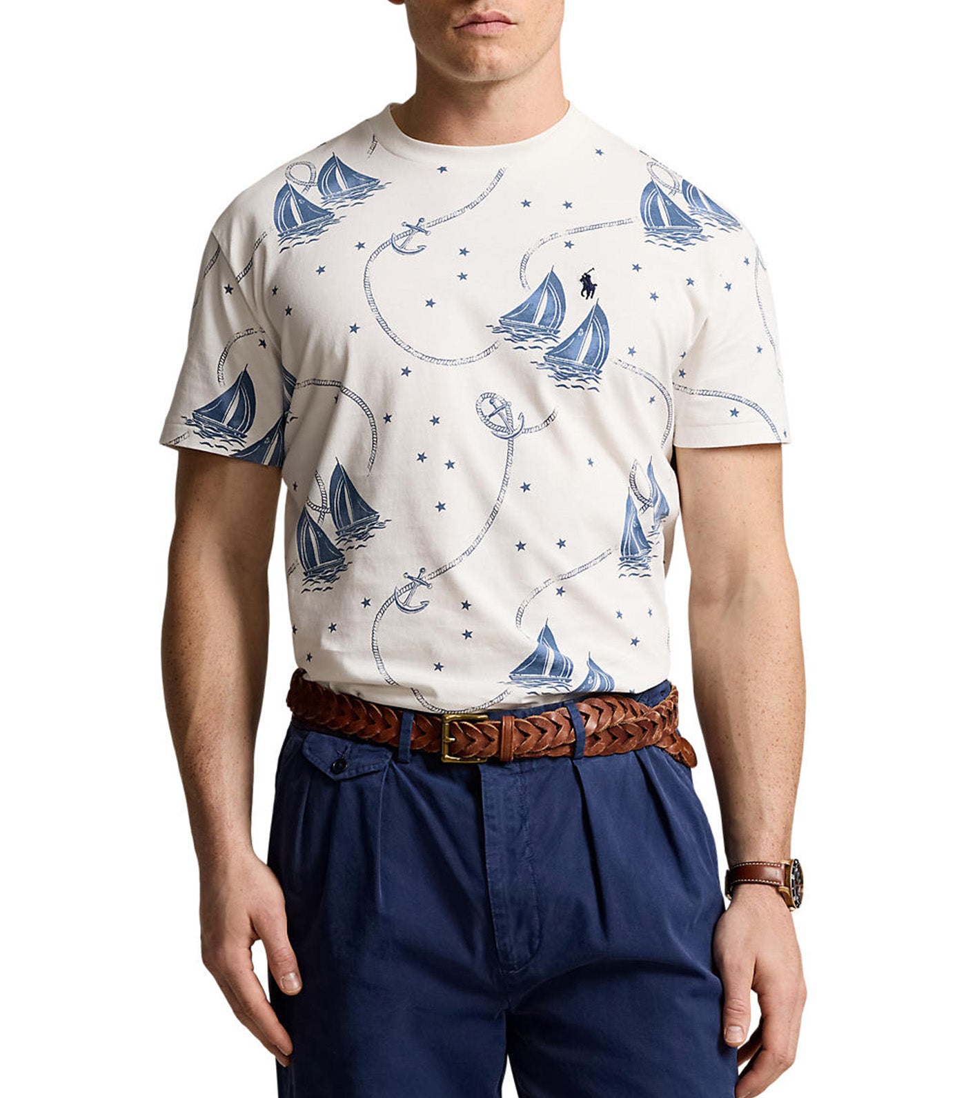 Men's Classic Fit Nautical Jersey T-Shirt Ocean Voyage Print