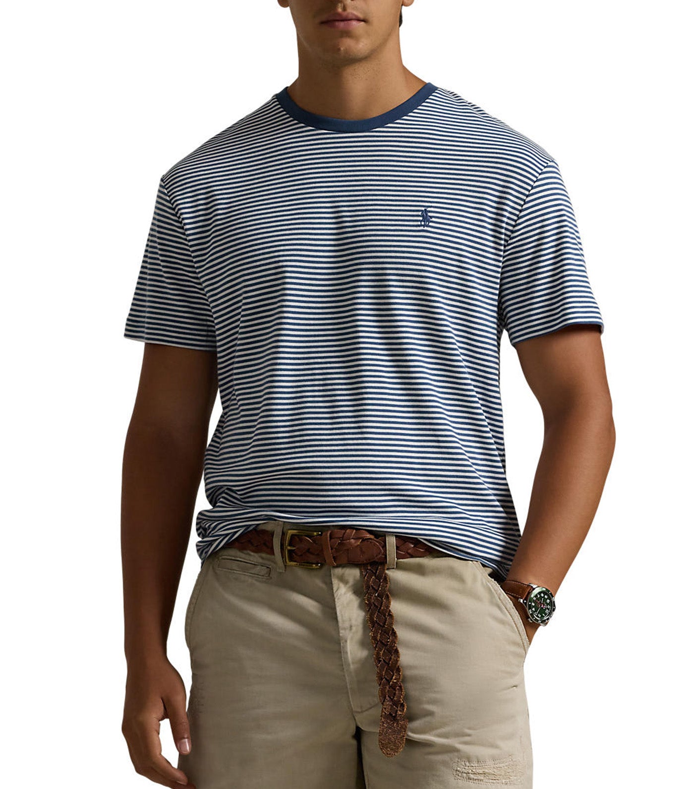 Men's Classic Fit Striped Soft Cotton T-Shirt Clancy Blue/White