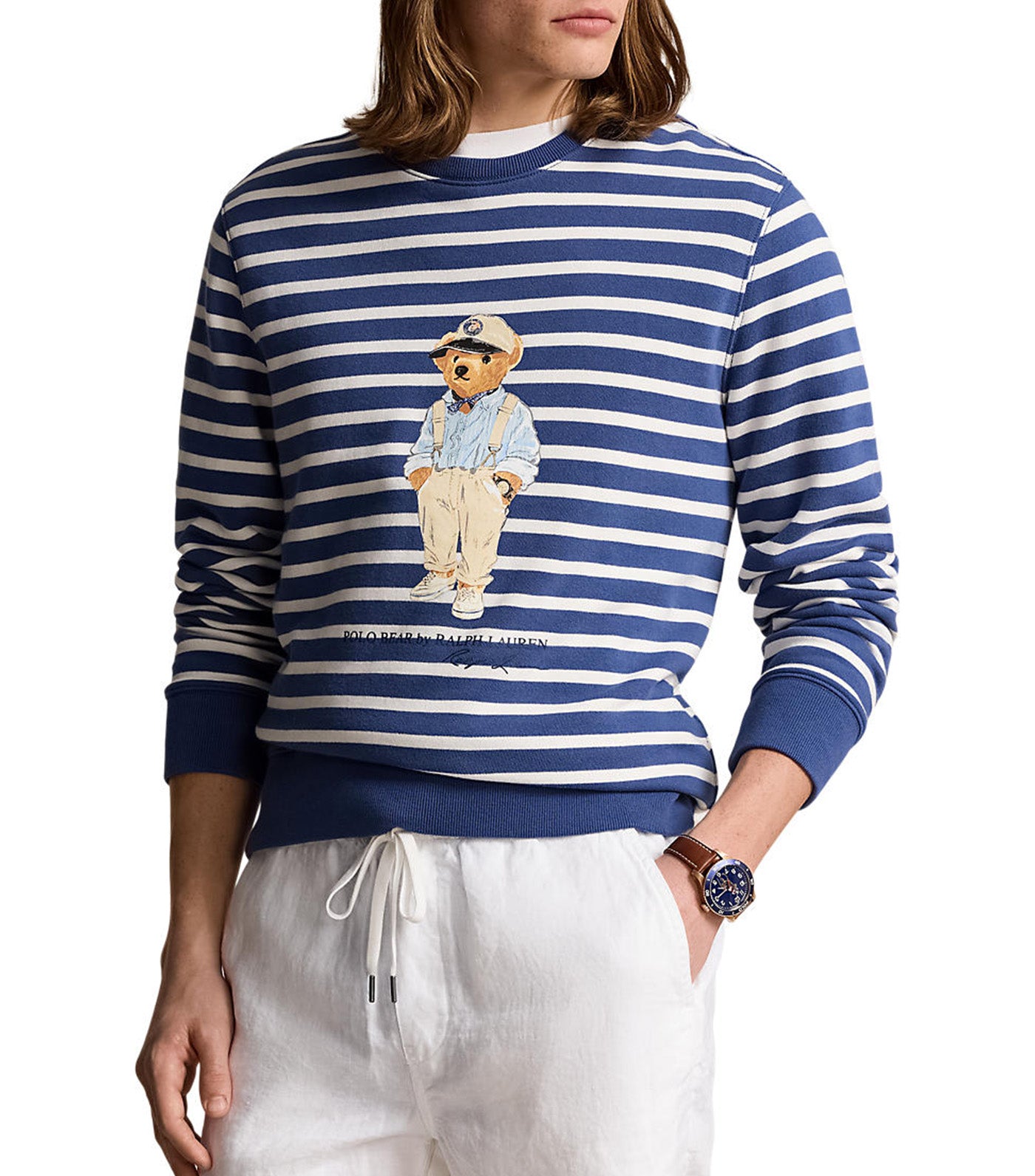 Men's Polo Bear Striped Fleece Sweatshirt