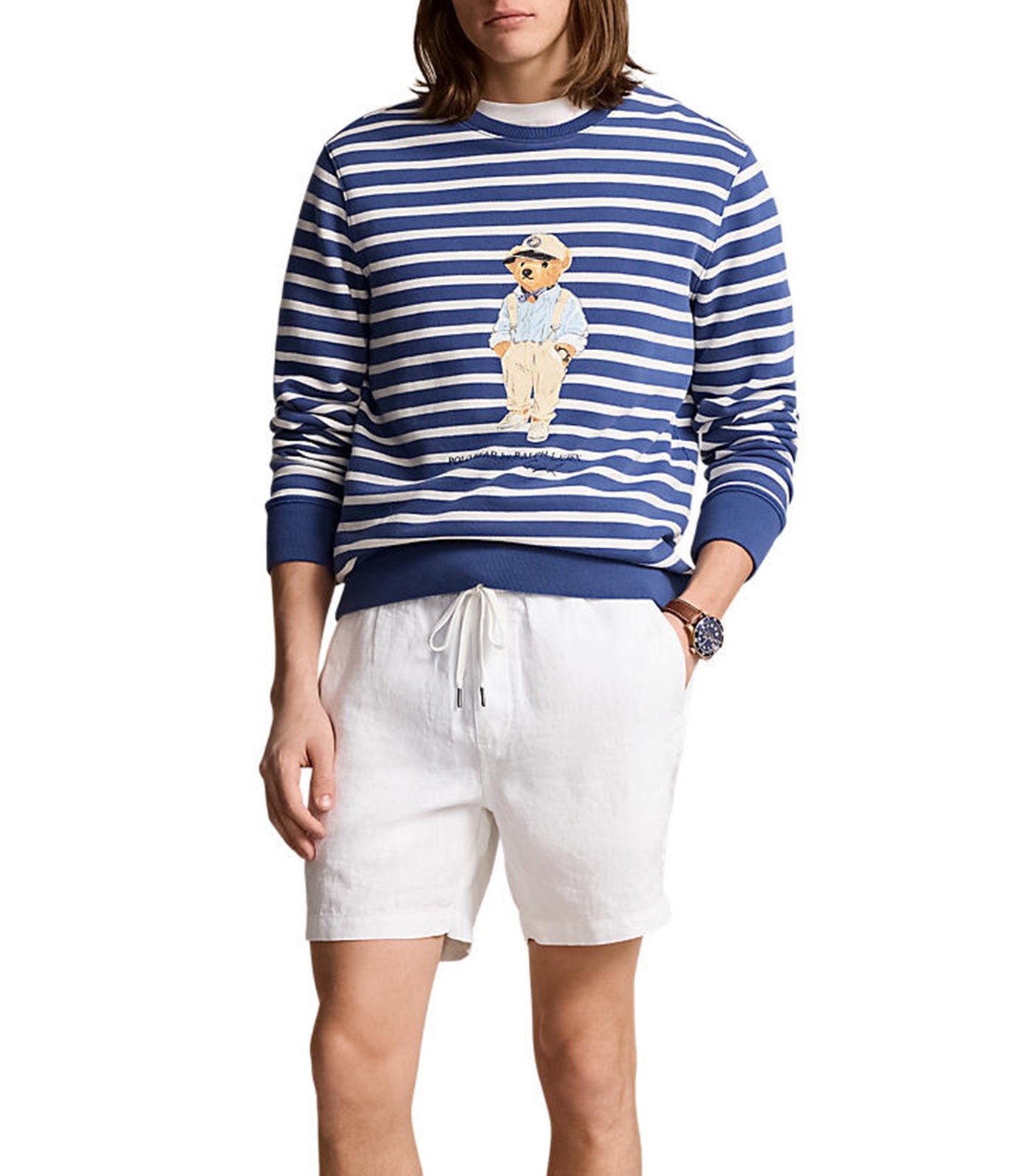 Men's Polo Bear Striped Fleece Sweatshirt