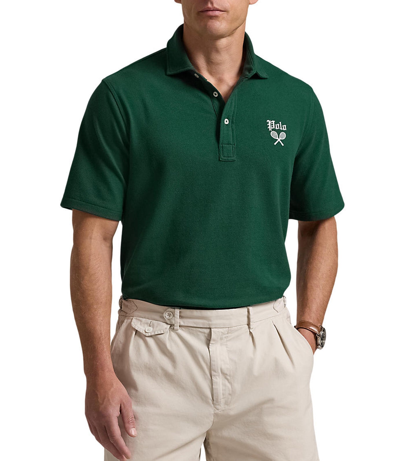 Men's Classic Fit Tennis-Crest Mesh Polo Shirt Moss Agate