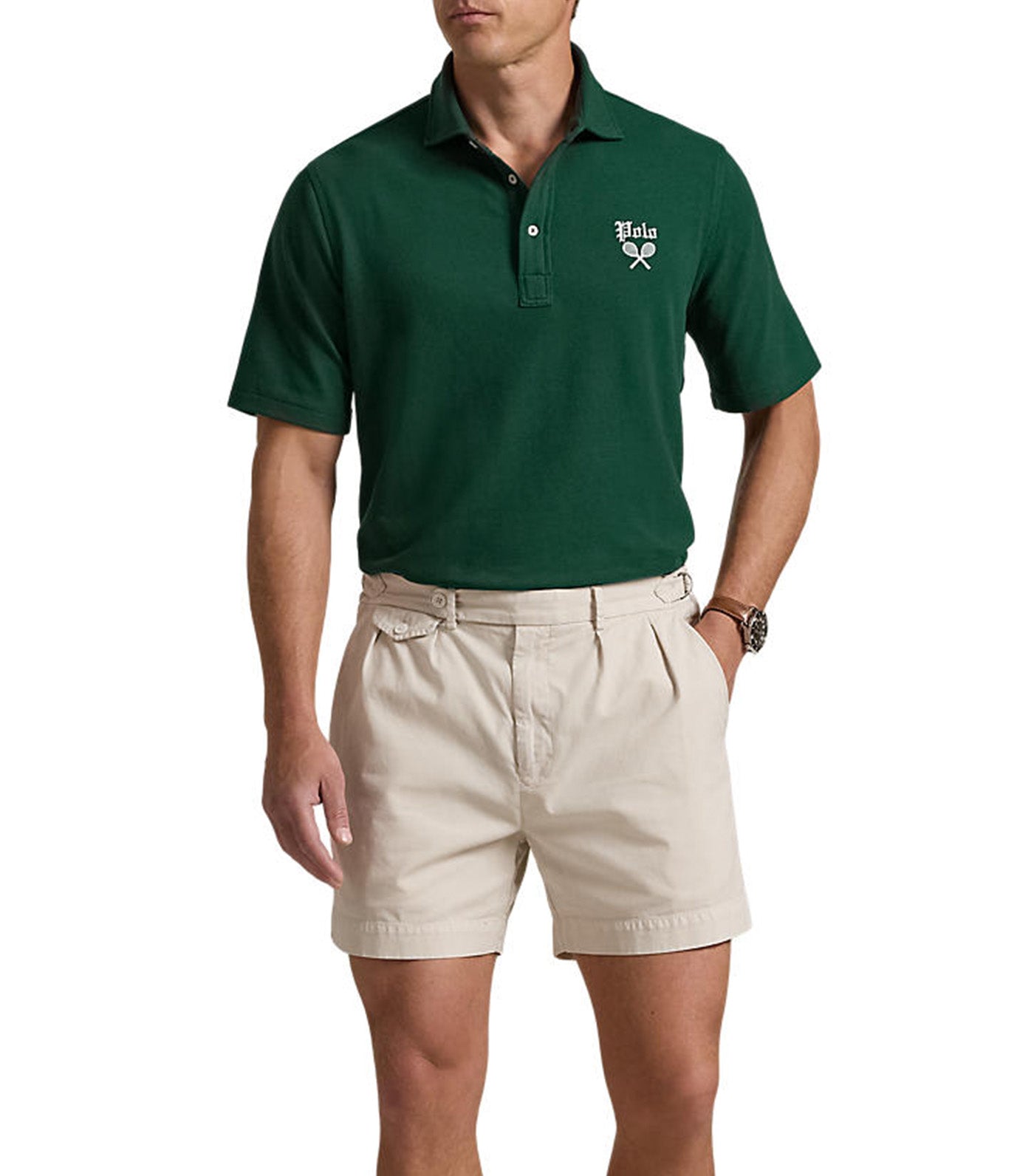 Men's Classic Fit Tennis-Crest Mesh Polo Shirt Moss Agate