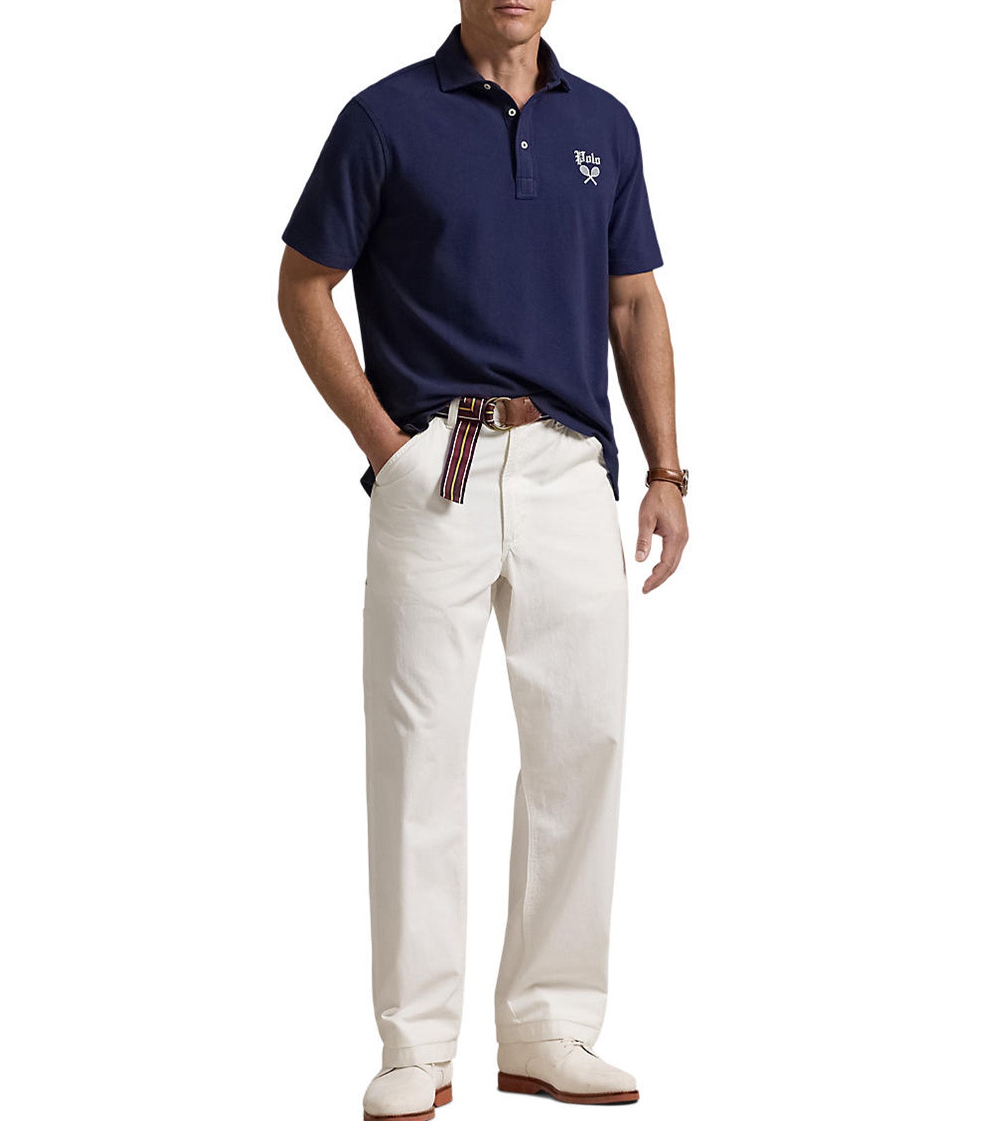 Men's Classic Fit Tennis-Crest Mesh Polo Shirt Cruise Navy