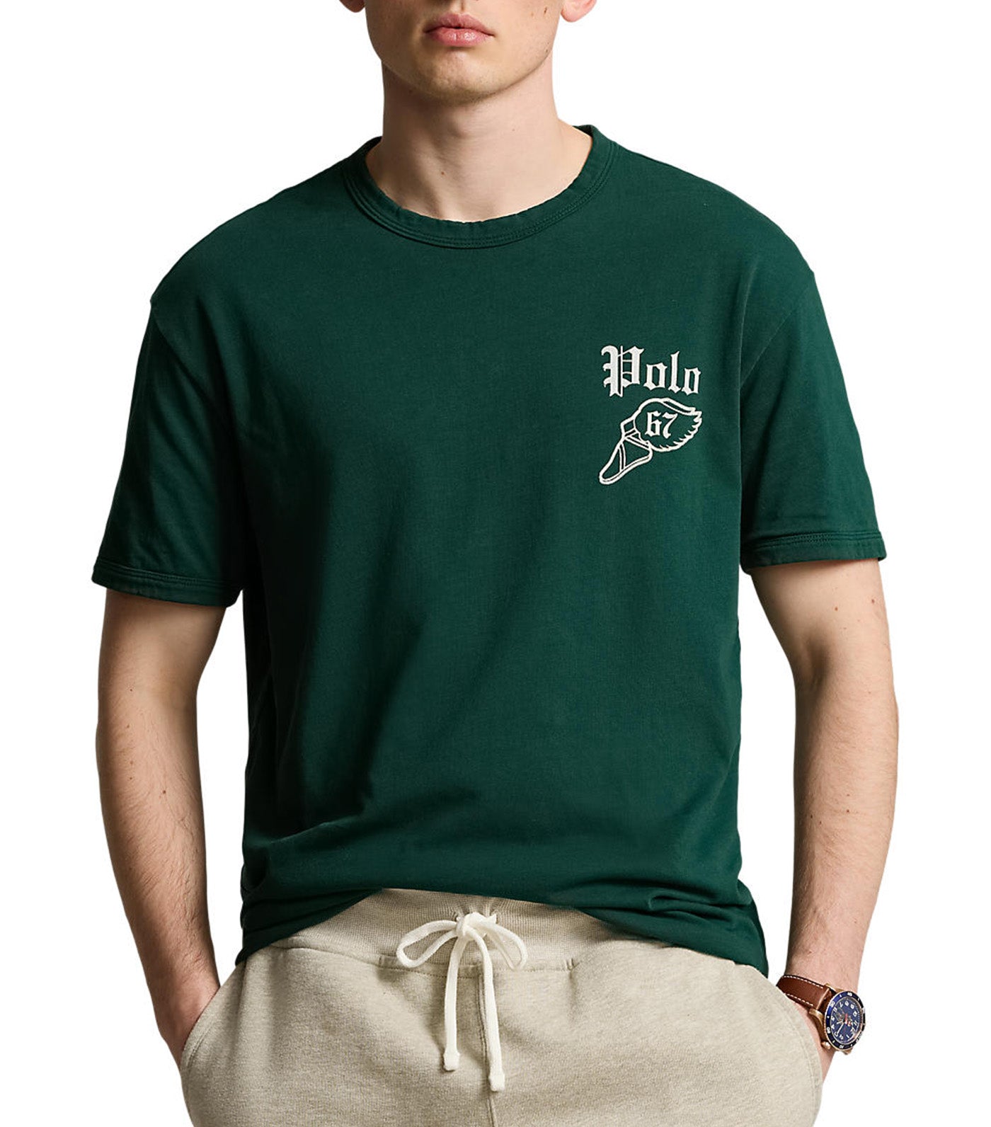 Men's Classic Fit Logo Slub Jersey T-Shirt Moss Agate/Gold Bugle