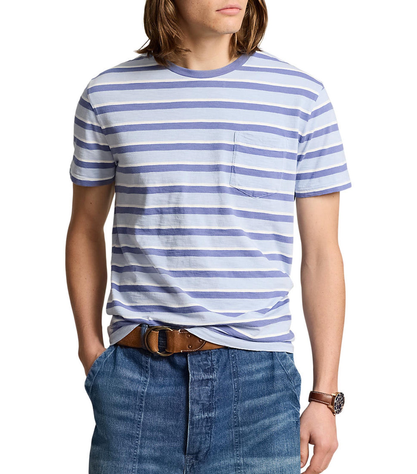 Men's Standard Fit Striped Jersey T-Shirt Estate Blue