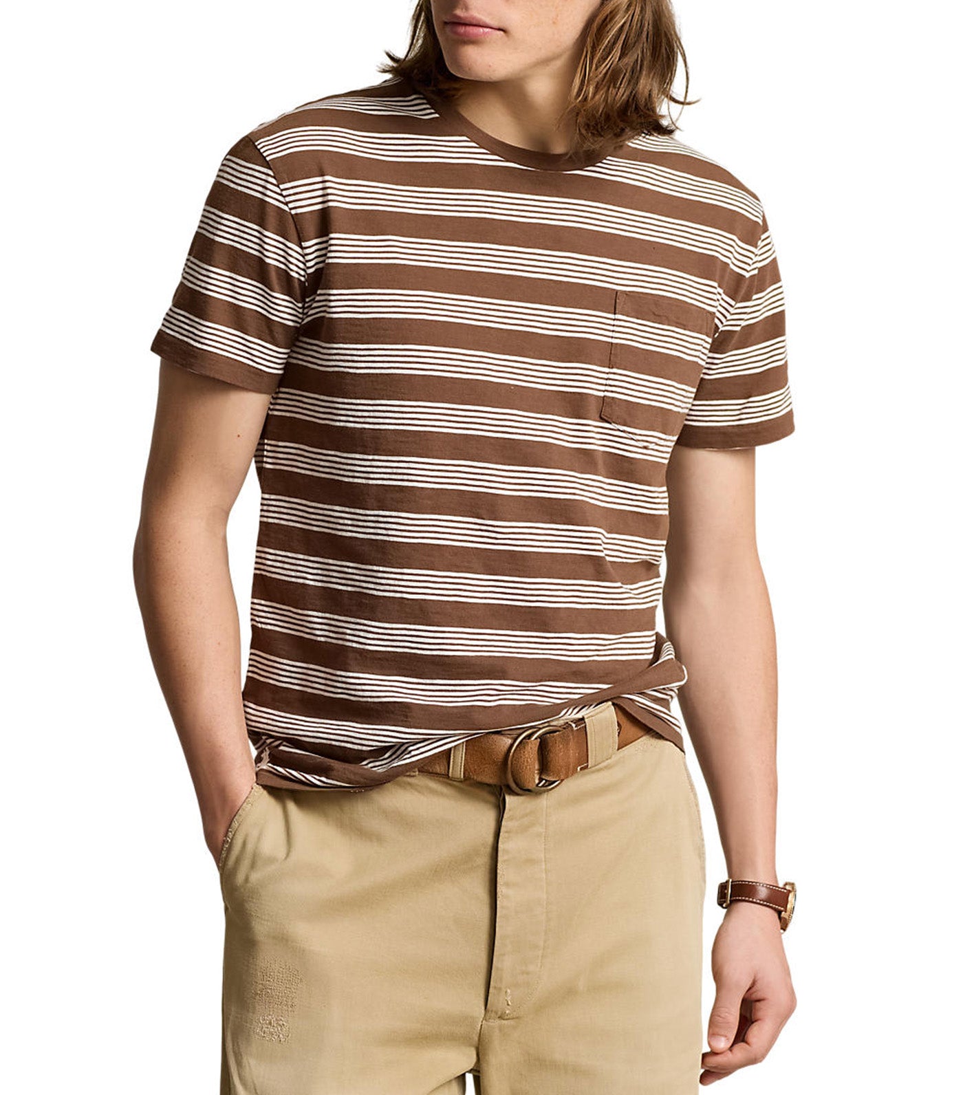 Men's Standard Fit Striped Jersey T-Shirt Pale Russet/Deckwash White