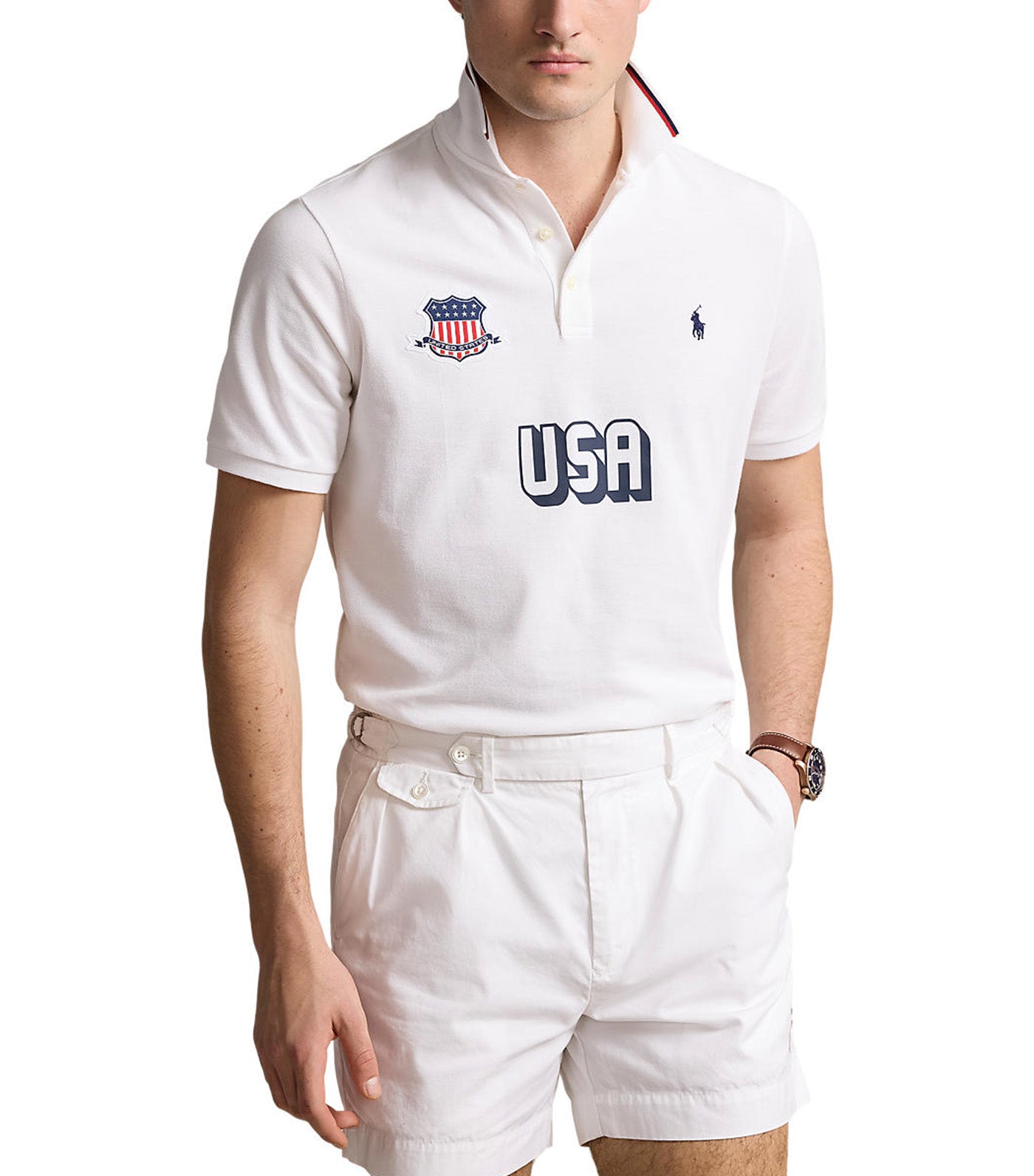 Men's Classic Fit USA Polo Shirt White