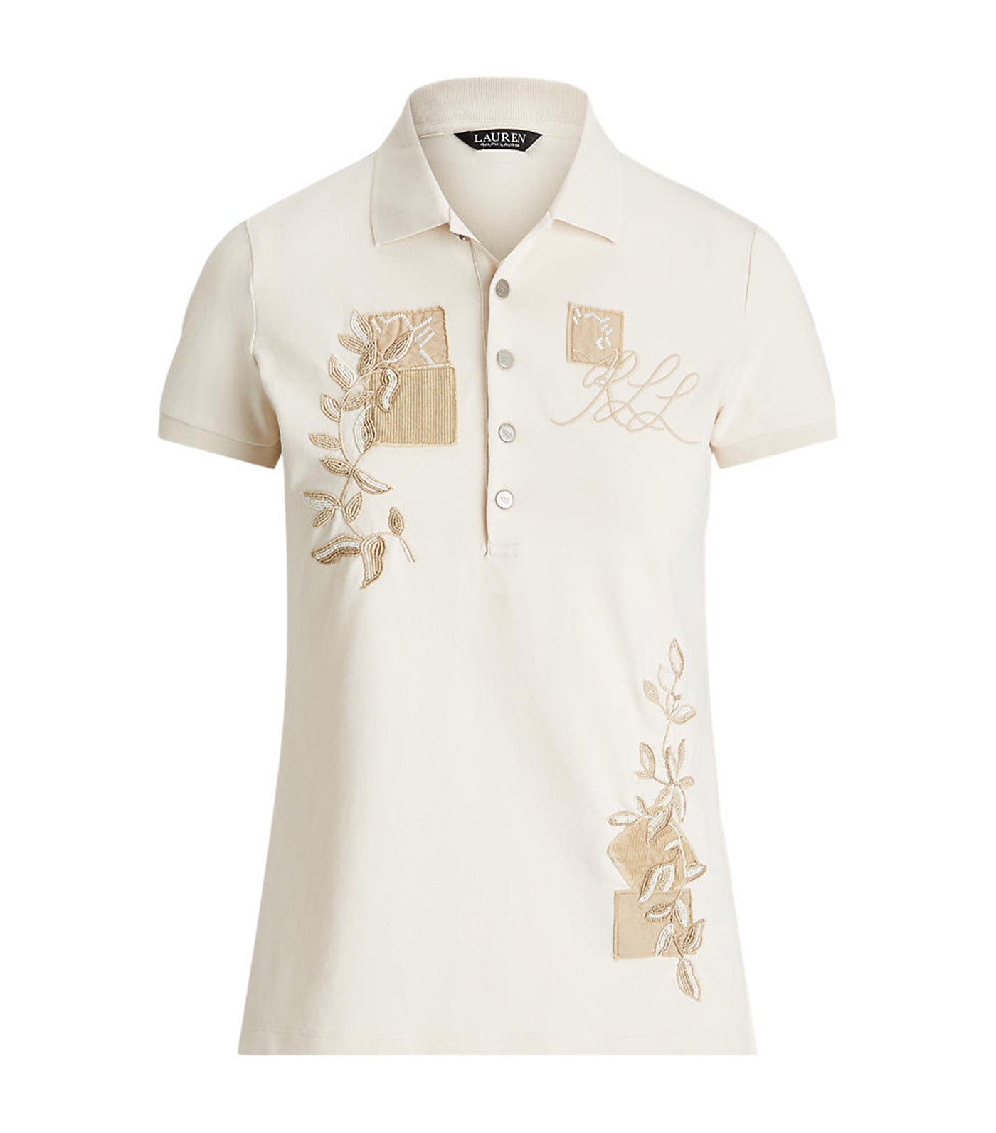 Patchwork Piqué Polo Shirt Mascarpone Cream