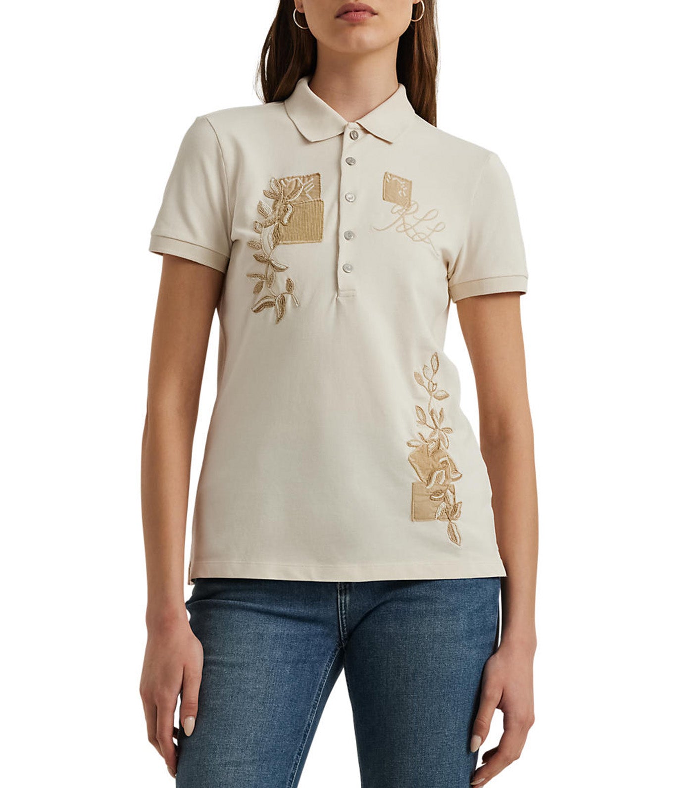 Patchwork Piqué Polo Shirt Mascarpone Cream