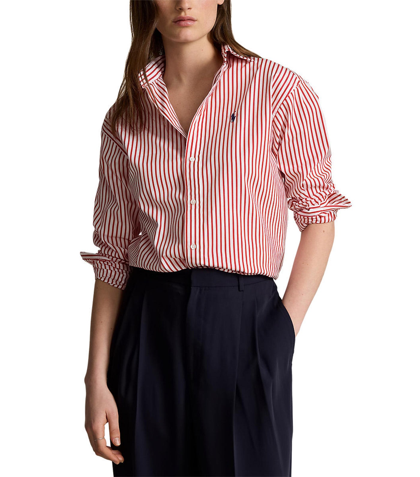 Women's Relaxed Fit Striped Cotton Shirt White/New Brick