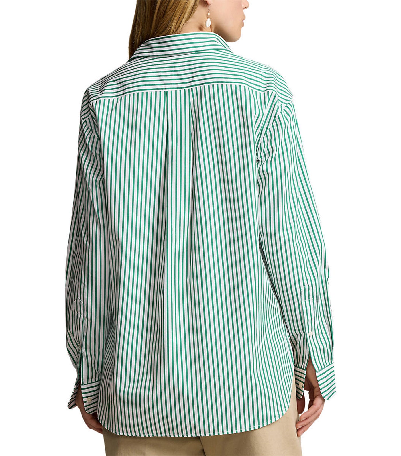 Women's Relaxed Fit Striped Cotton Shirt White/Bay Green