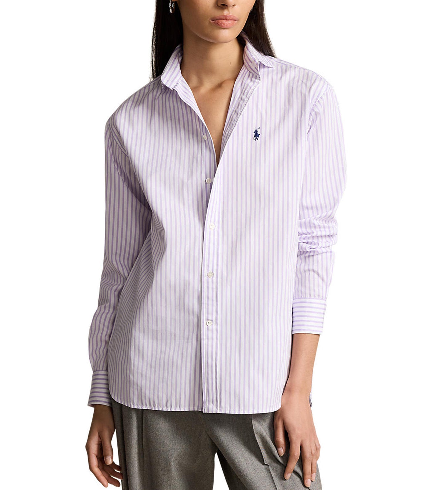 Women's Relaxed Fit Striped Cotton Shirt White/Spring Iris