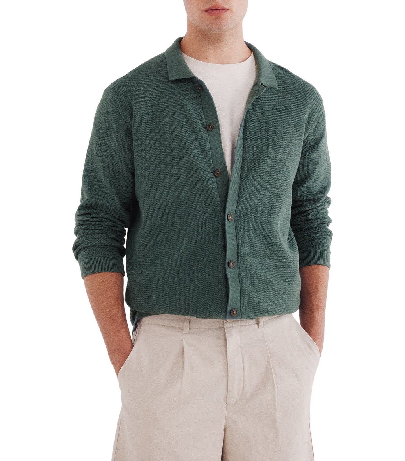 Structured Cardigan in Colour Green