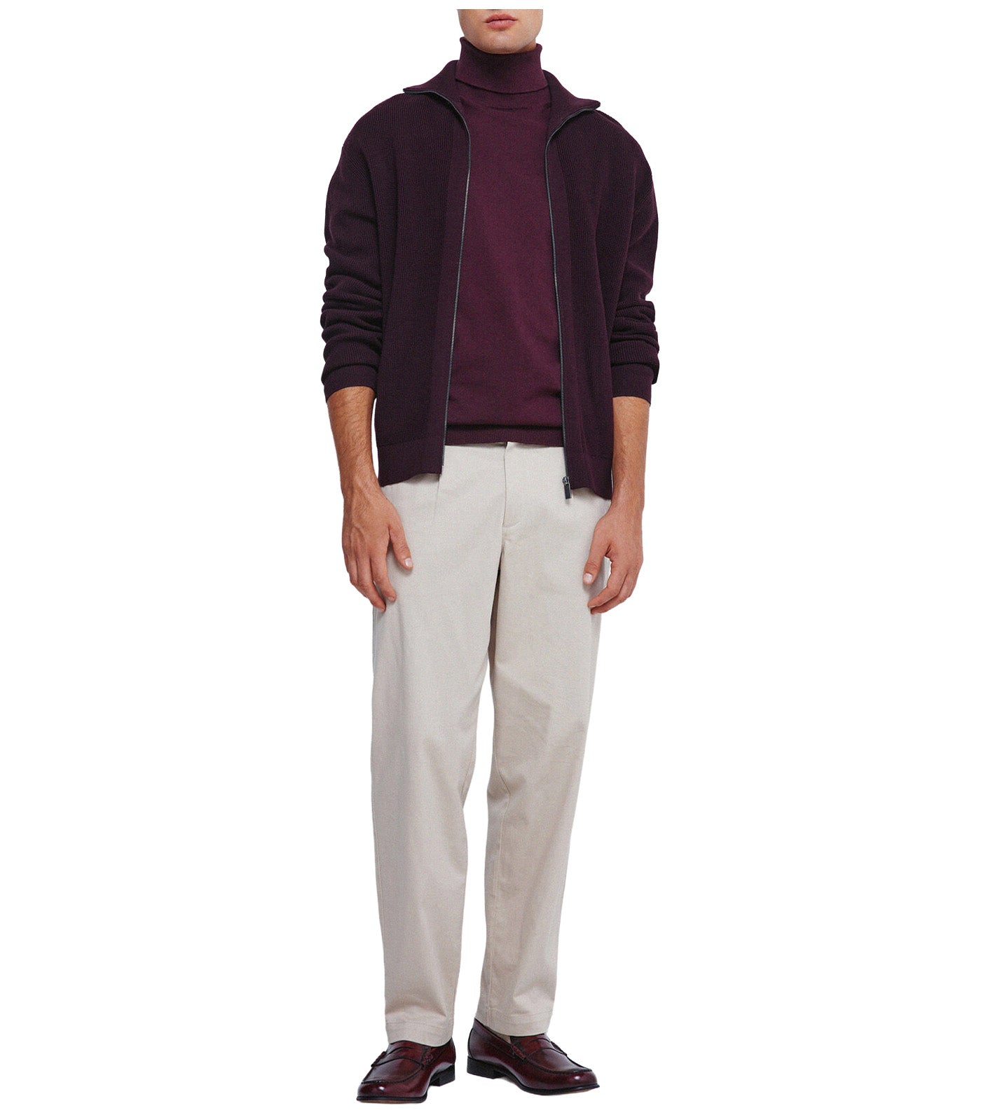 Zip Fastening Cardigan Wine