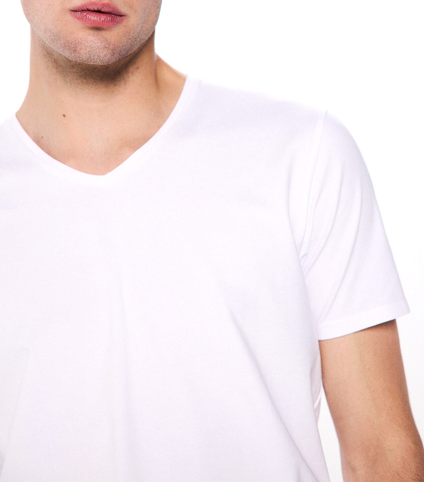 Basic V Cotton Lycra T-Shirt White