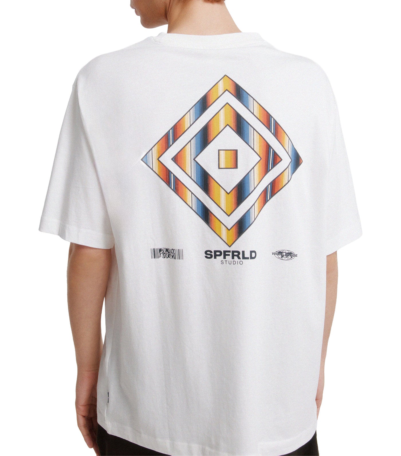 Diamond Pattern Striped T-Shirt White