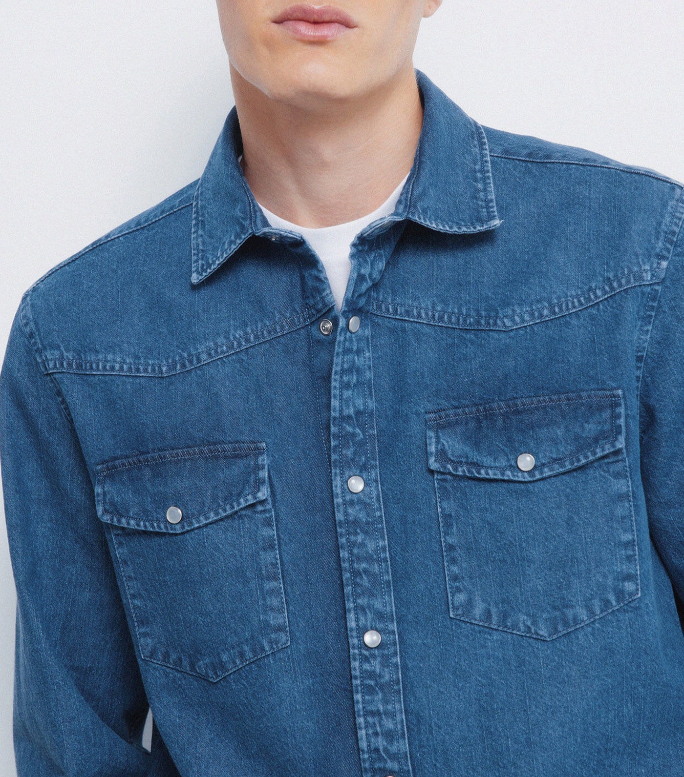 Denim Shirt with Yoke Medium Blue