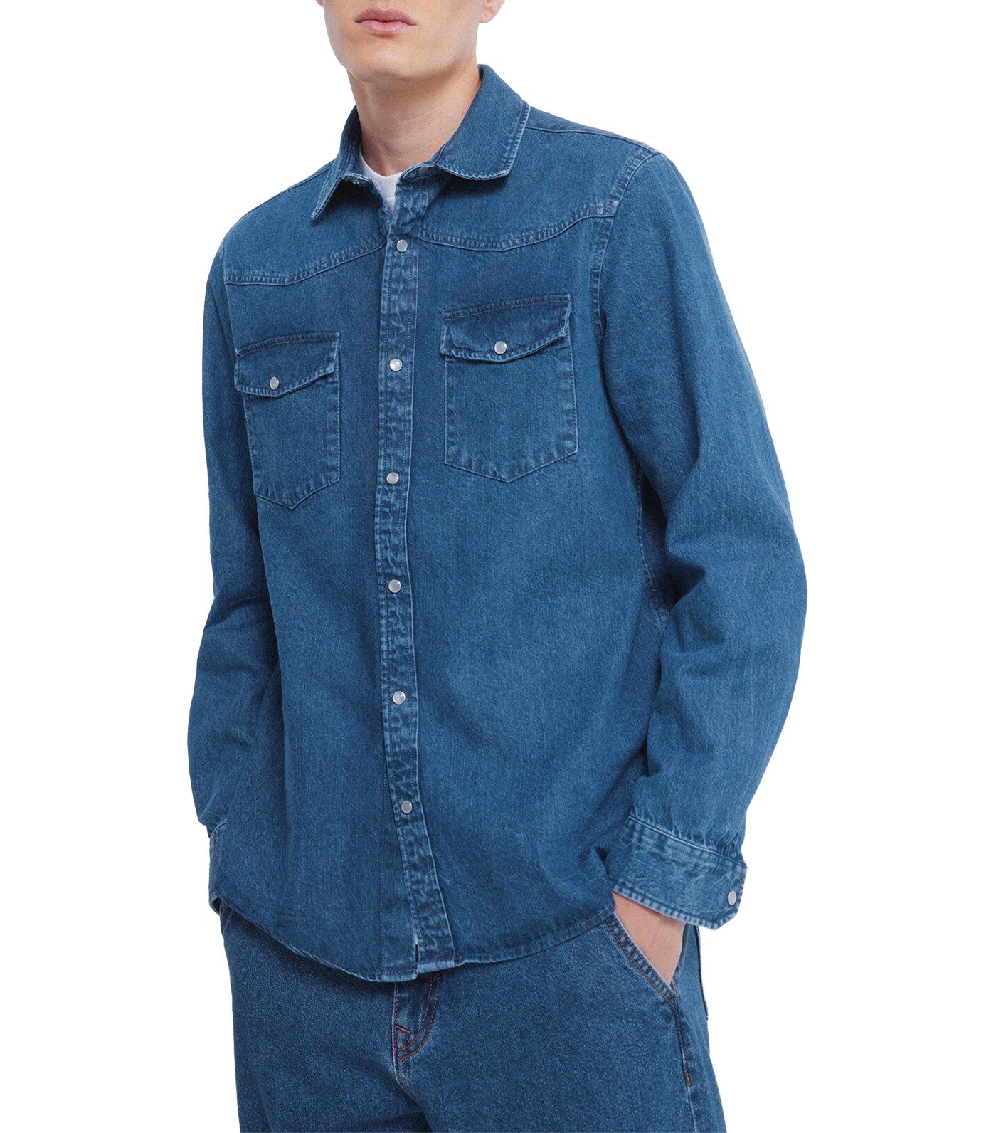 Denim Shirt with Yoke Medium Blue