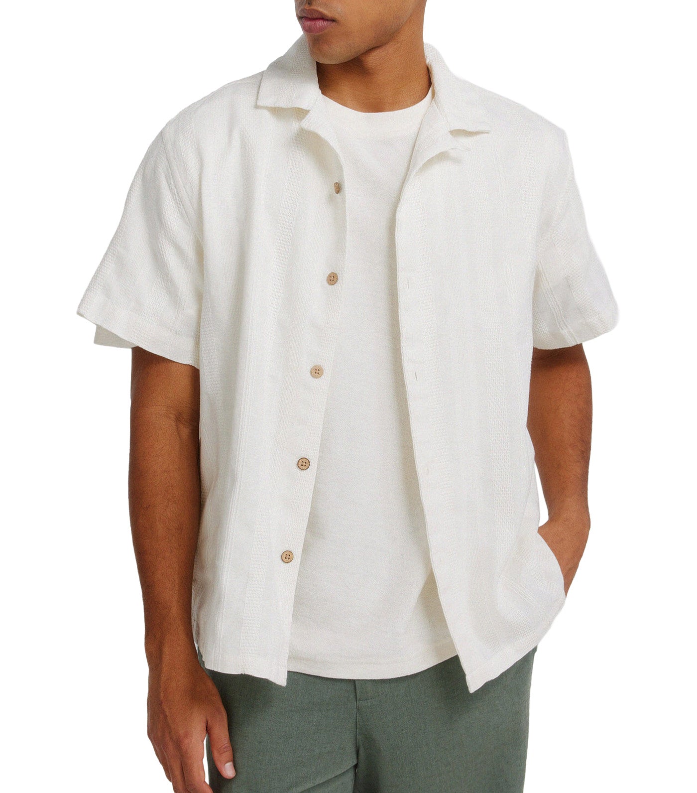 Springfield Jacquard Short-Sleeved Bowling Shirt Ivory