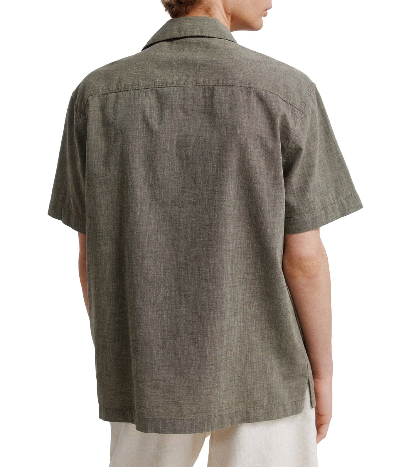 Linen-Type Short-Sleeved Bowling Shirt Medium Khaki