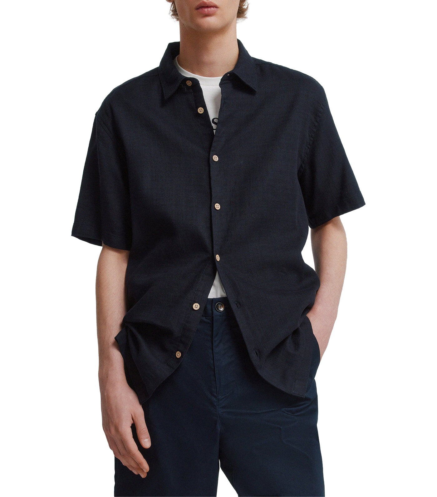 Rustic Short-Sleeved Shirt Dark Blue