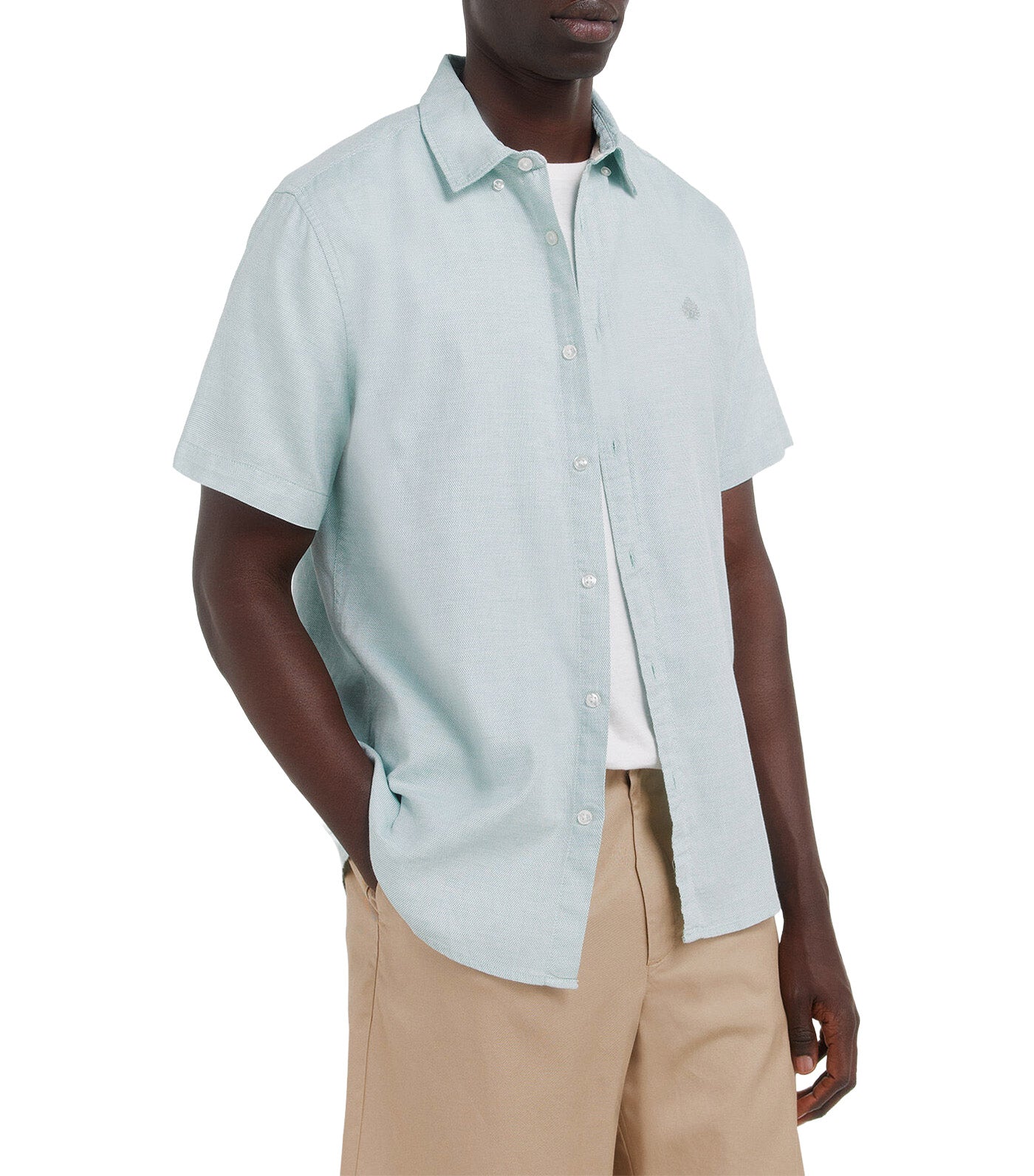 Two-Tone Structured Short Sleeve Shirt Green