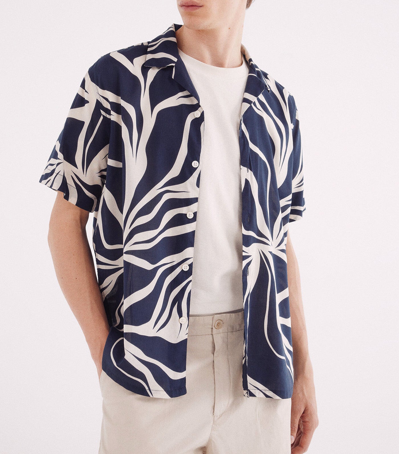 Printed Viscose Short-Sleeved Shirt Blue