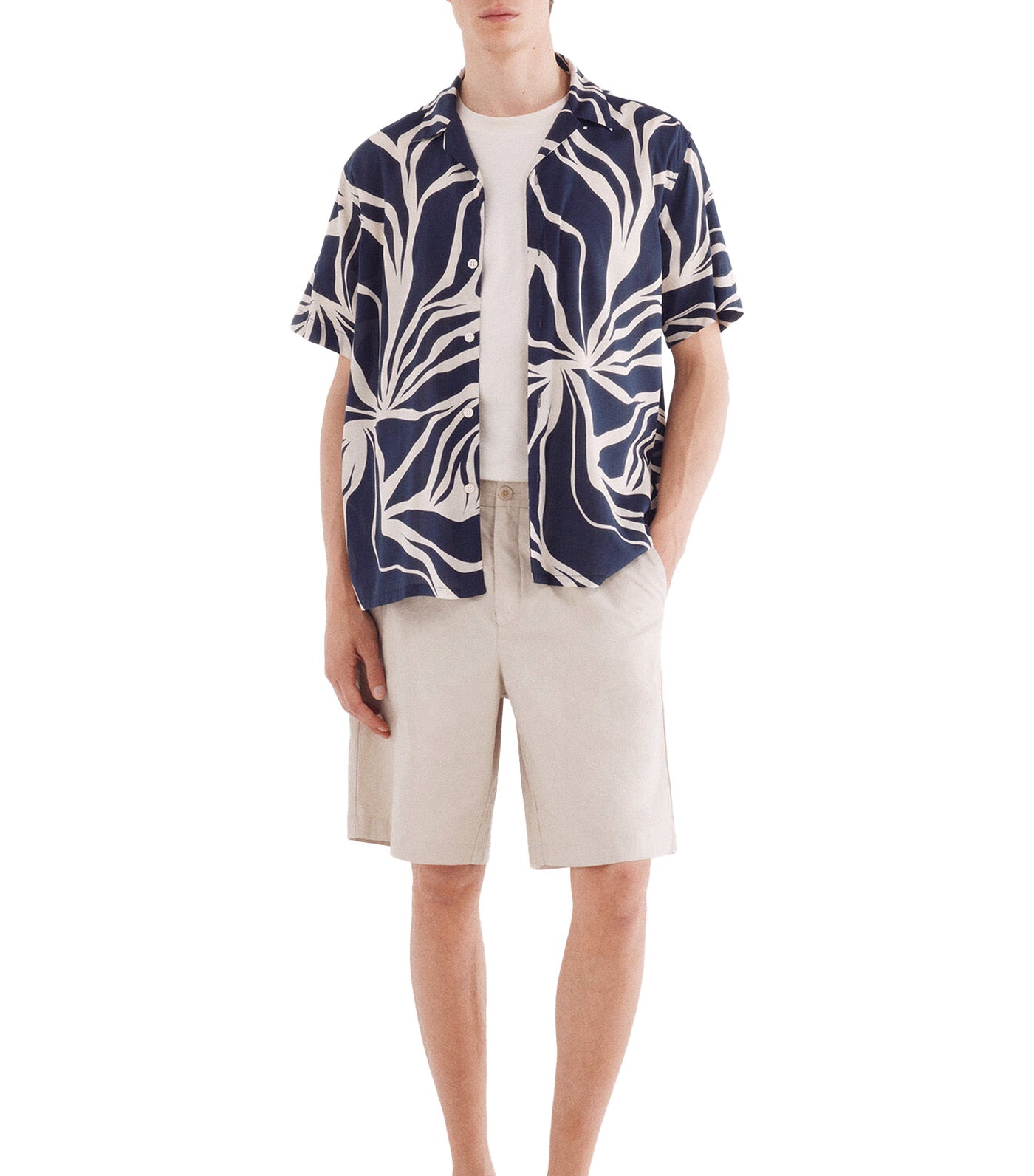 Printed Viscose Short-Sleeved Shirt Blue