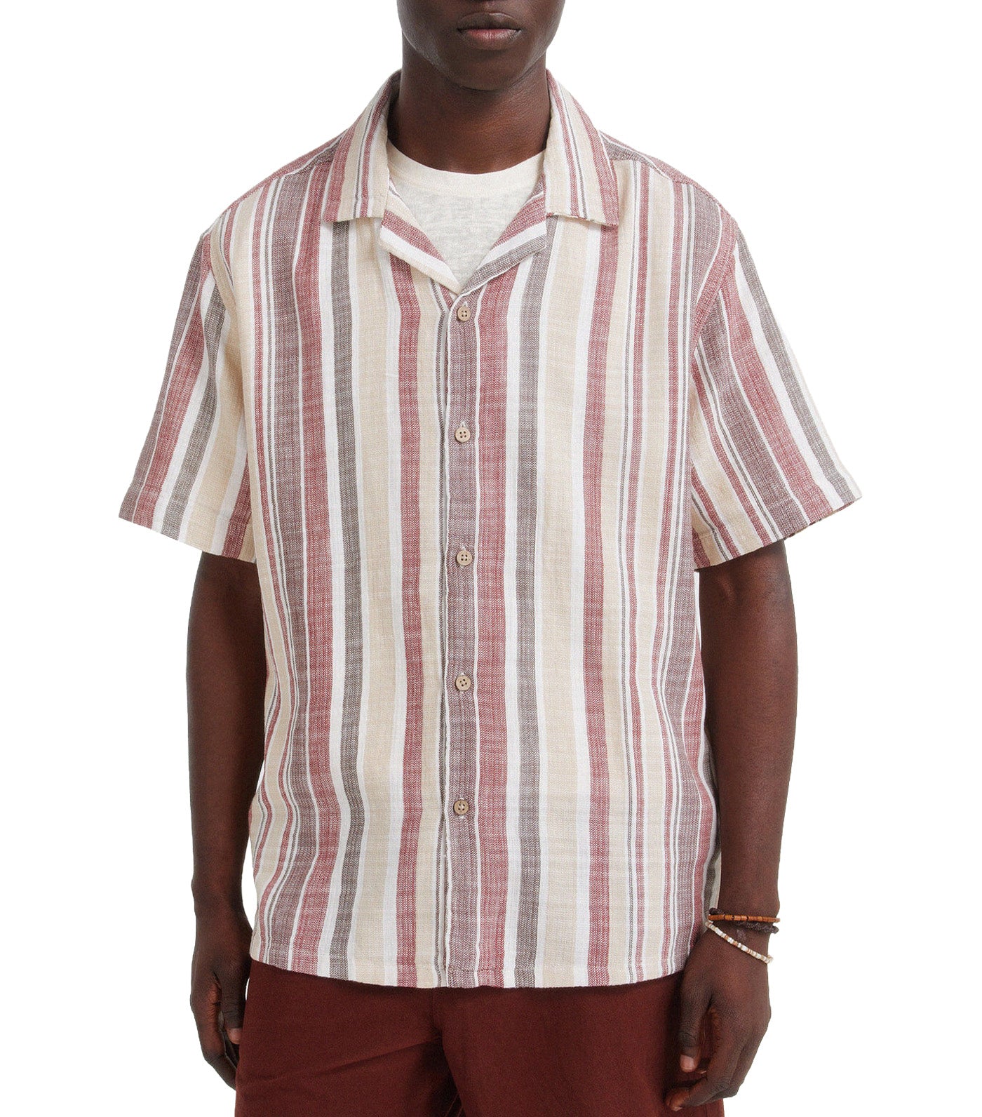 Rustic Striped Short-Sleeved Shirt
