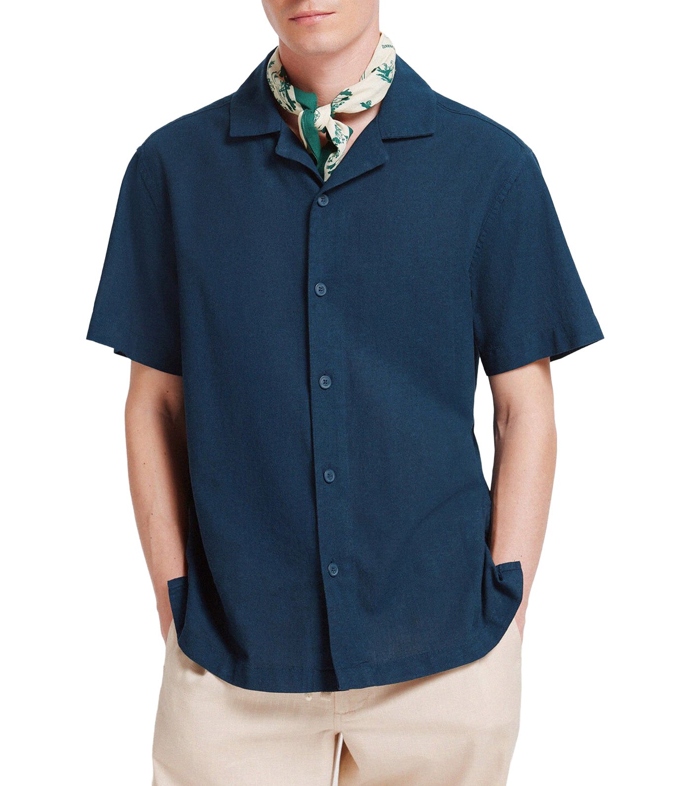Springfield Short-Sleeved Linen Shirt Dark Blue