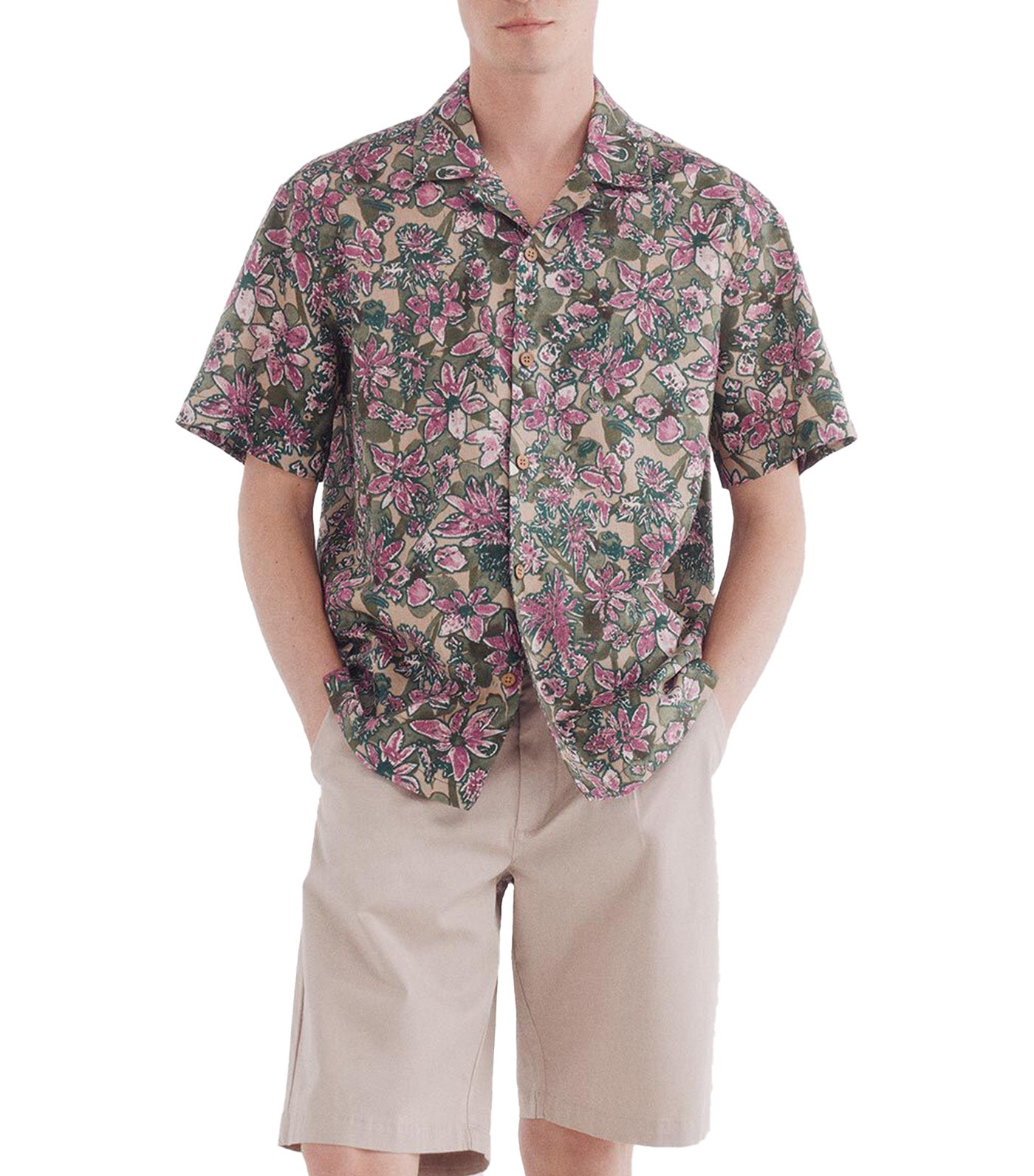Printed Linen Short-Sleeved Shirt