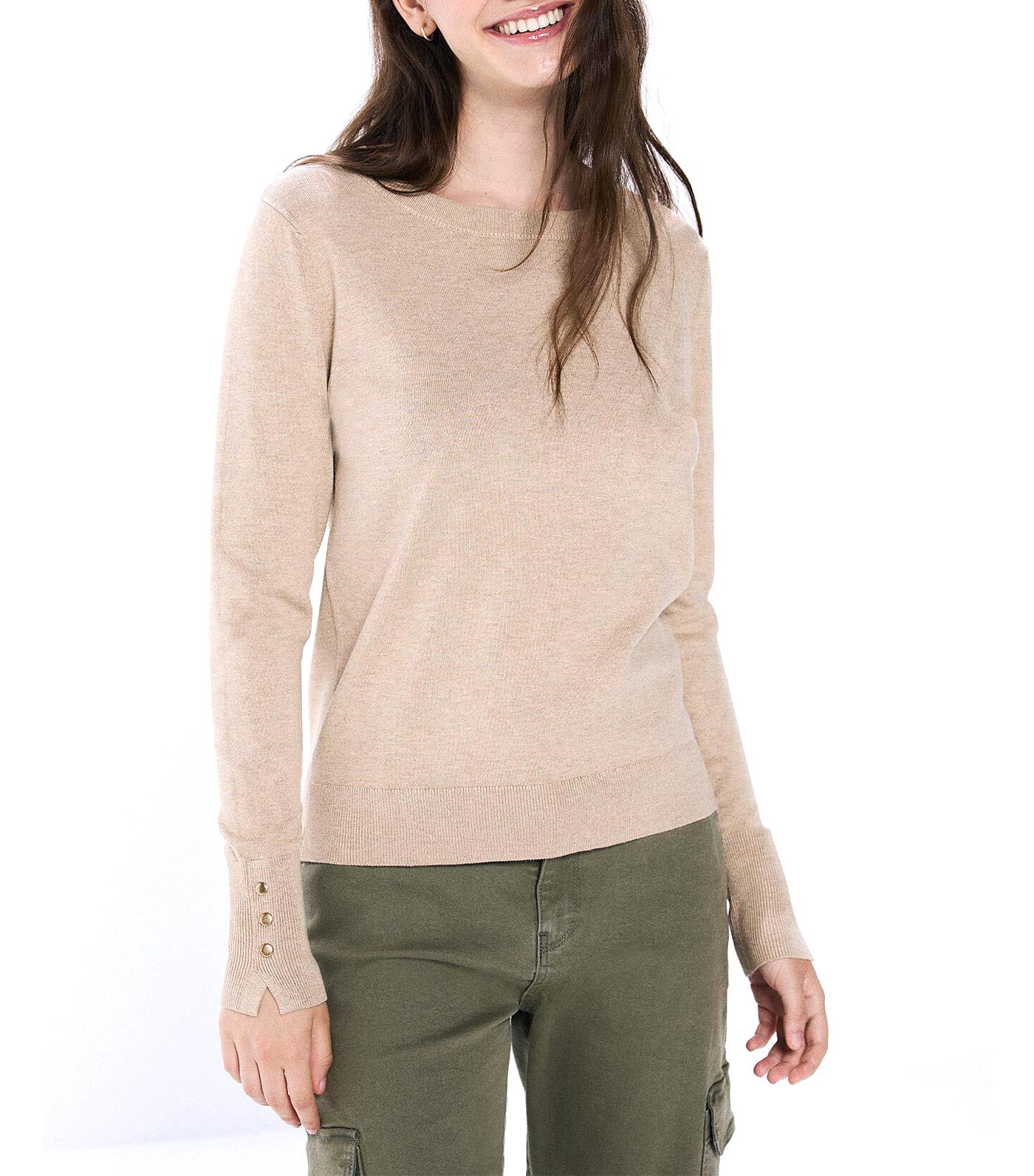 Lightweight Buttoned Cuff Jumper
 Sand