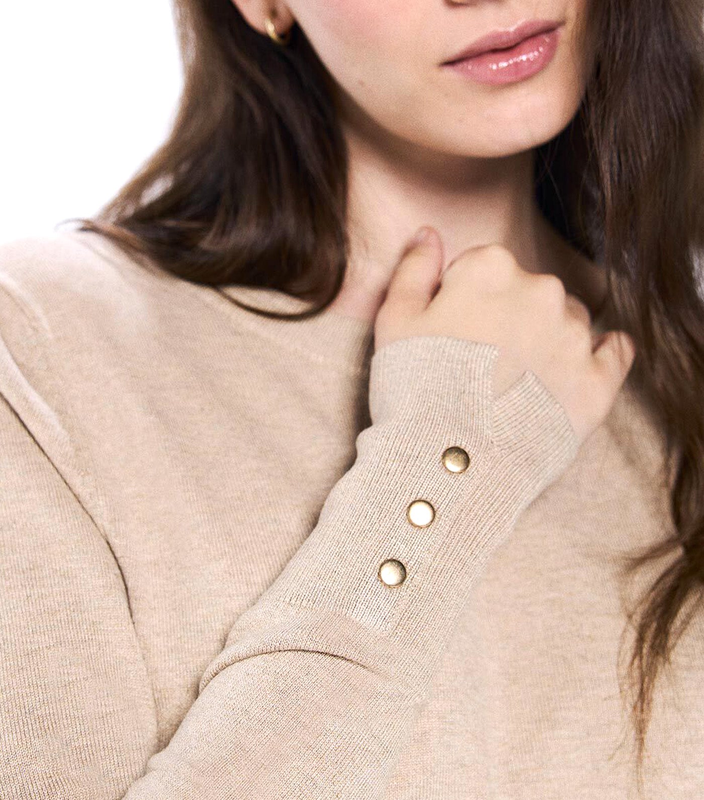 Lightweight Buttoned Cuff Jumper
 Sand