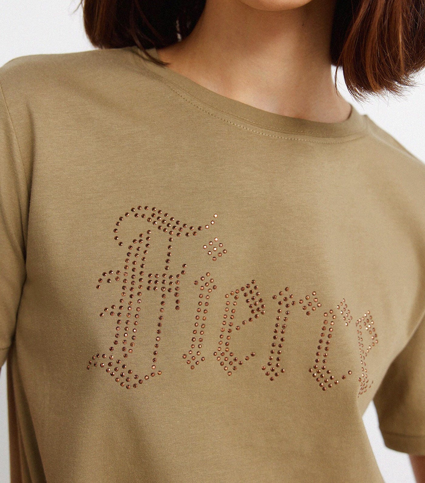 Springfield Studded Short Sleeve T-Shirt Dark Khaki 