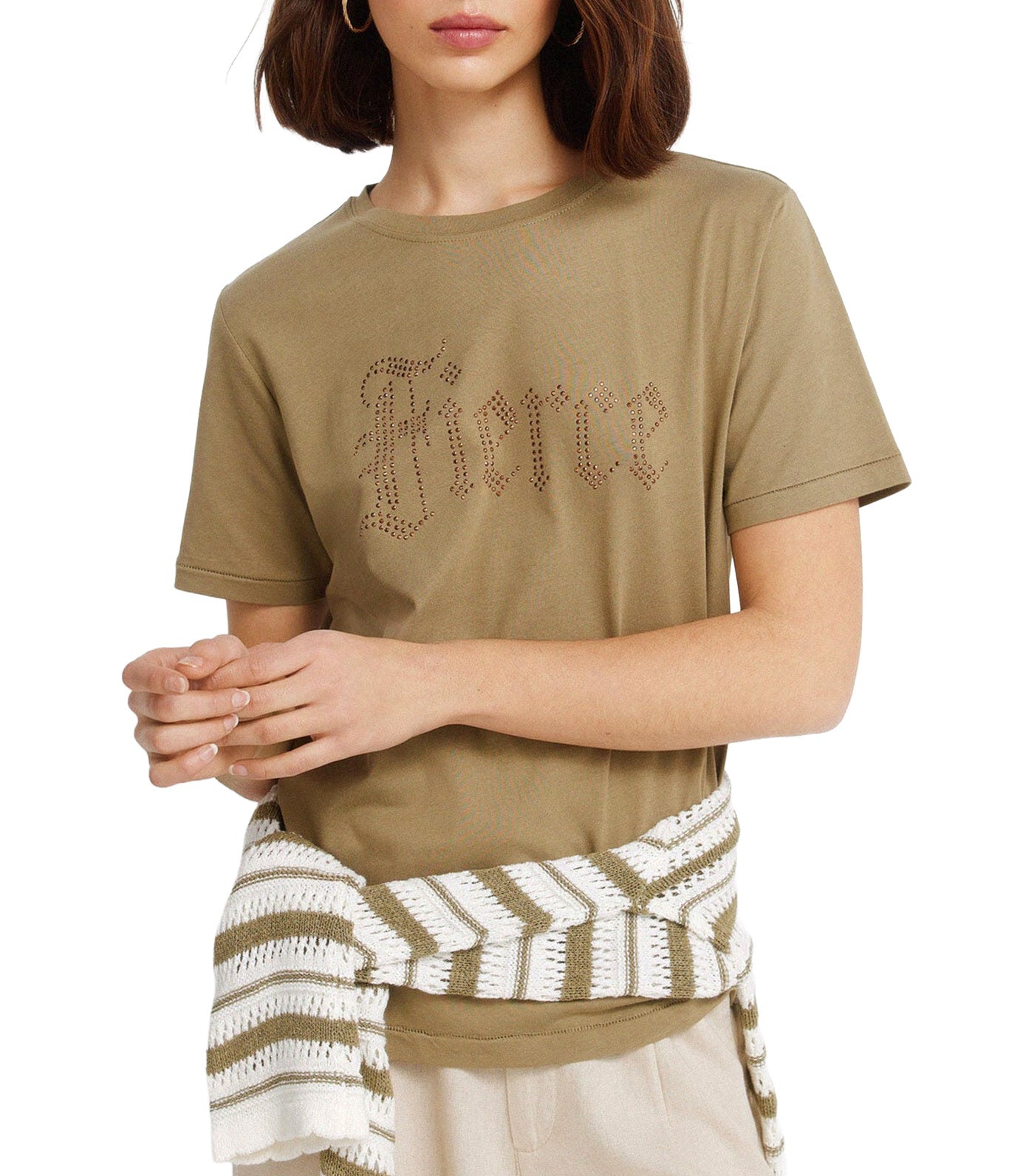 Springfield Studded Short Sleeve T-Shirt Dark Khaki 