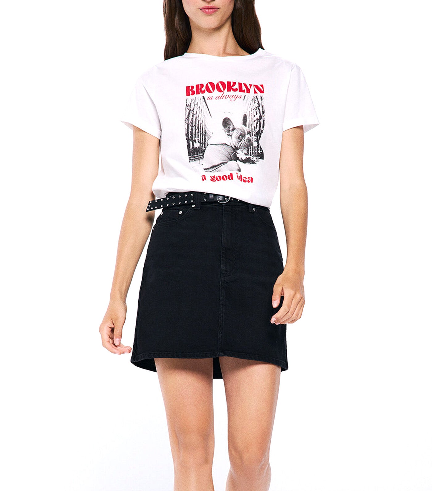 Cotton Graphic T-Shirt with Rolled Sleeves
 White