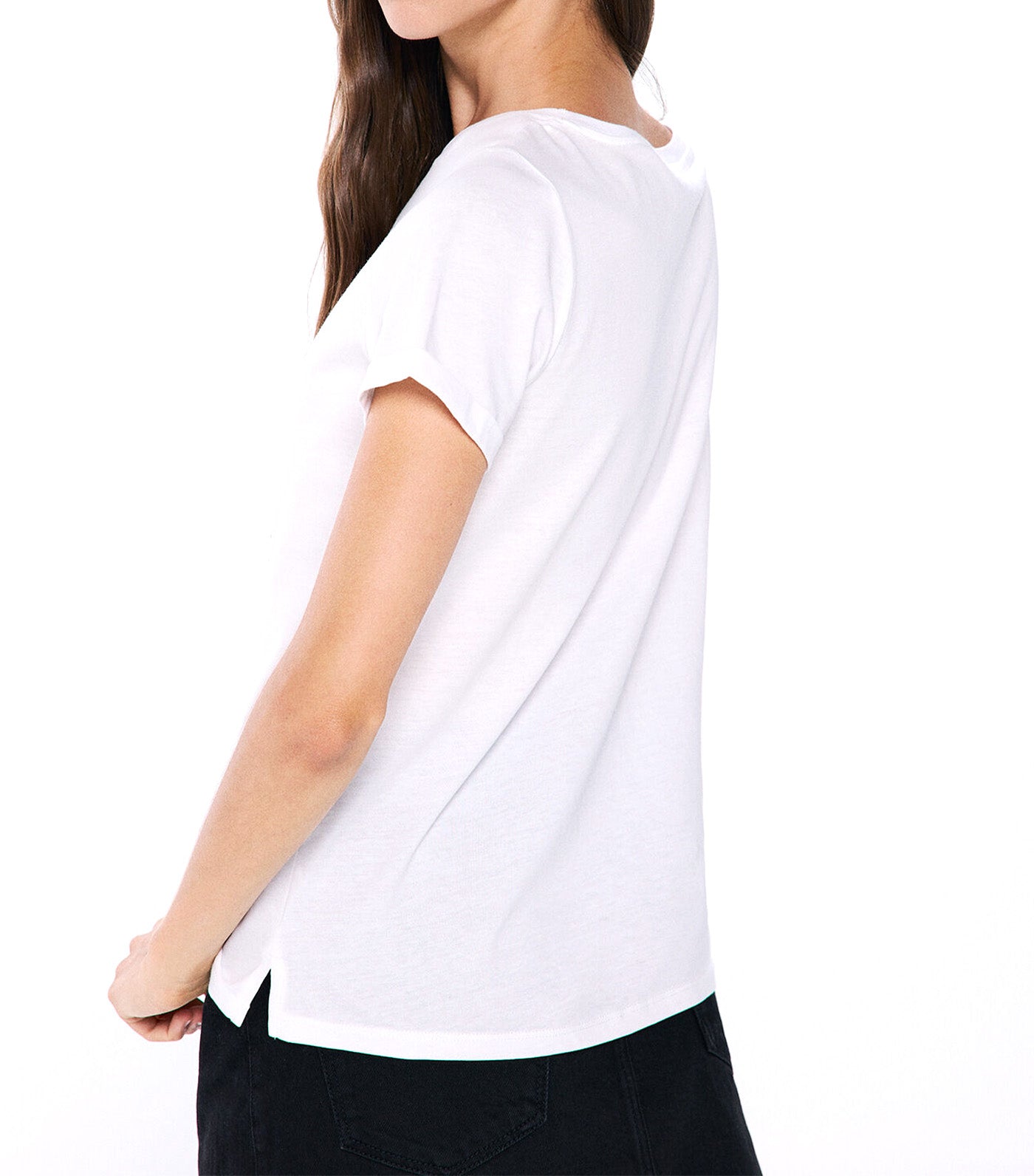 Cotton Graphic T-Shirt with Rolled Sleeves
 White