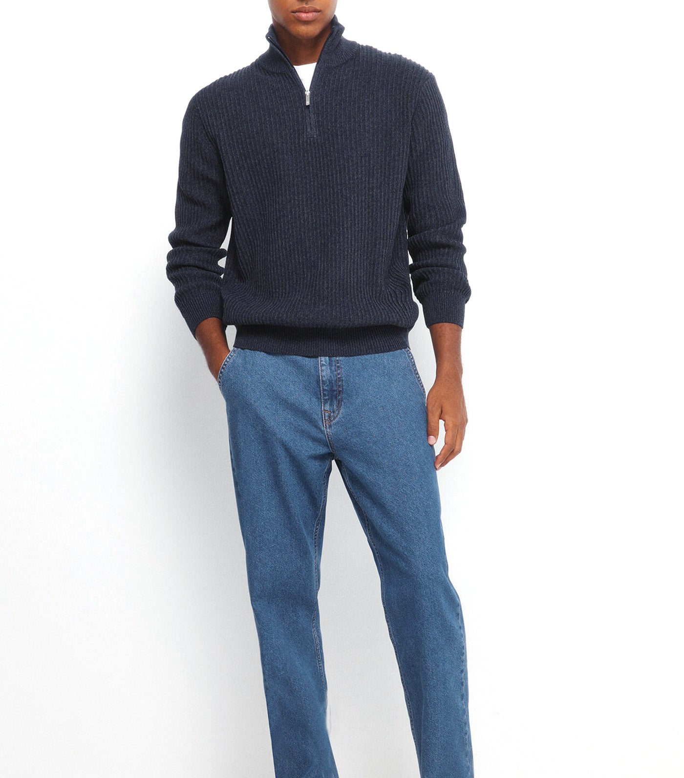 Ribbed Zip-Fastening Jumper