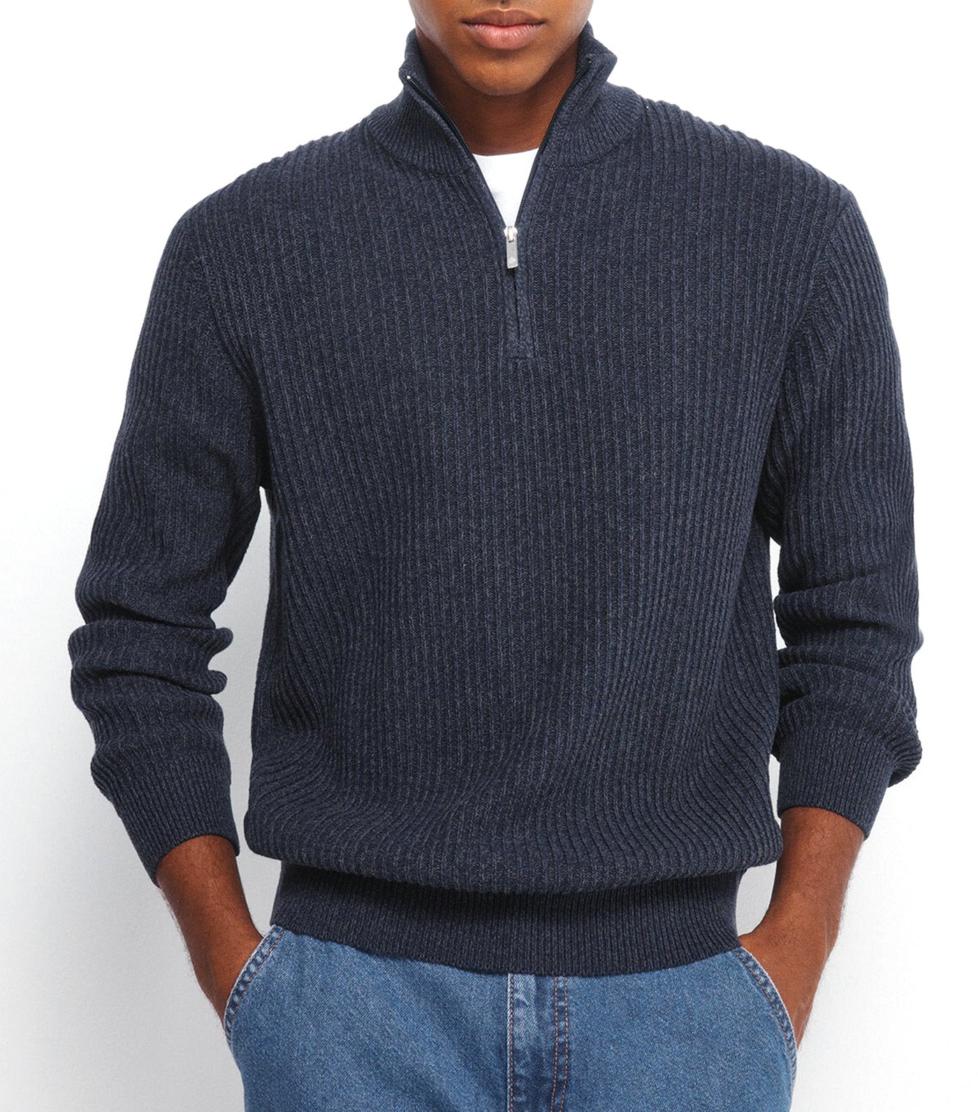 Ribbed Zip-Fastening Jumper