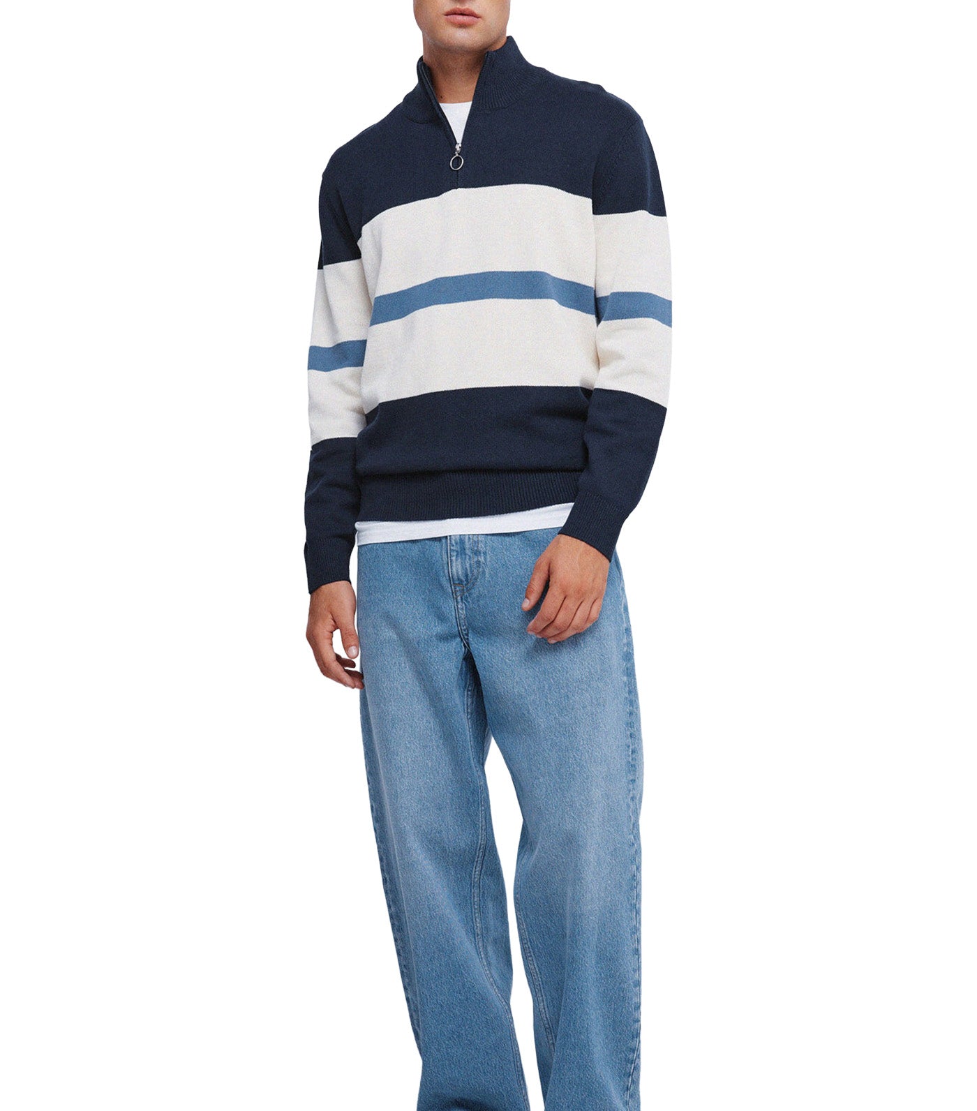 Color Block Zip Fastening Jersey Navy