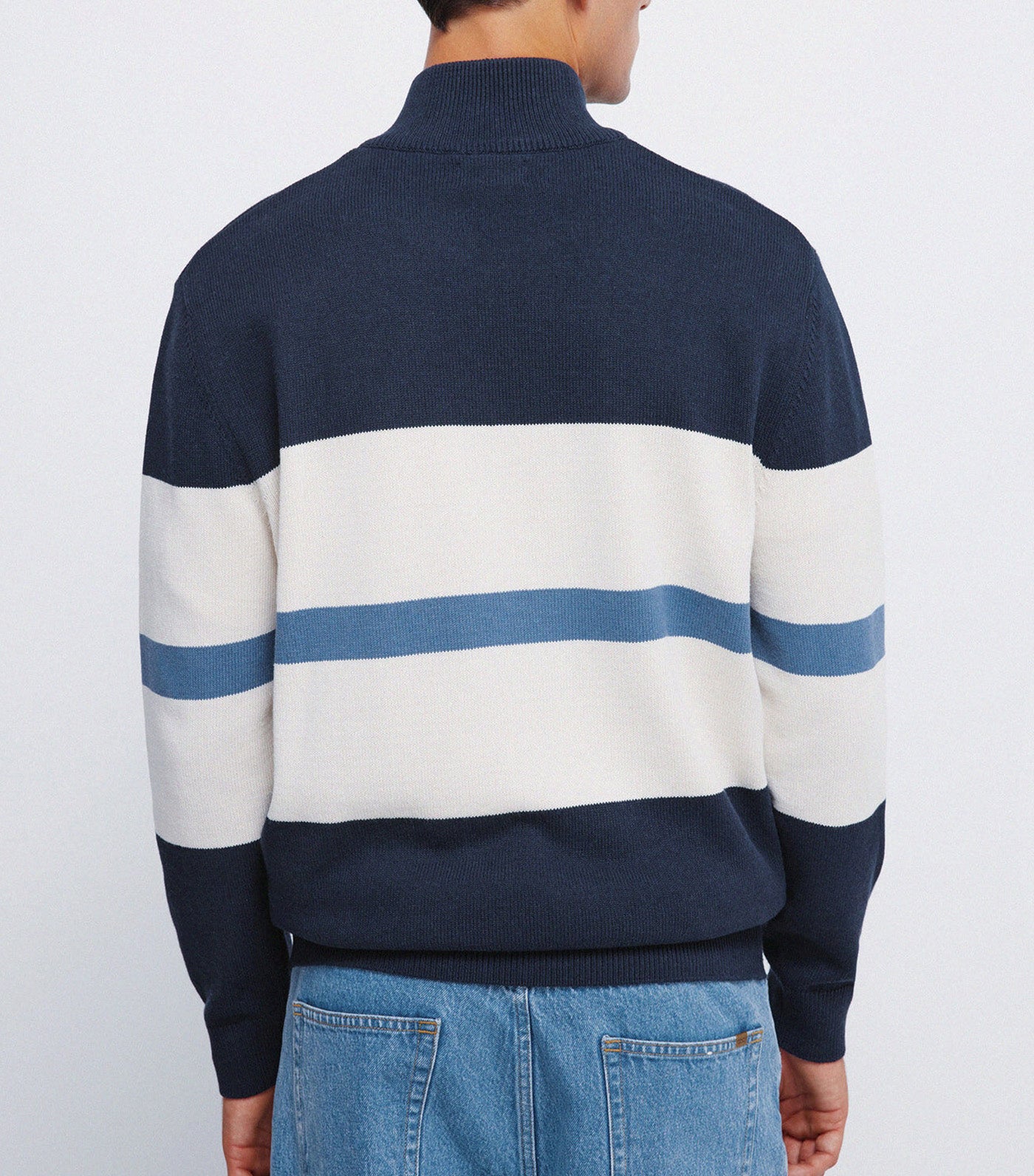 Color Block Zip Fastening Jersey Navy