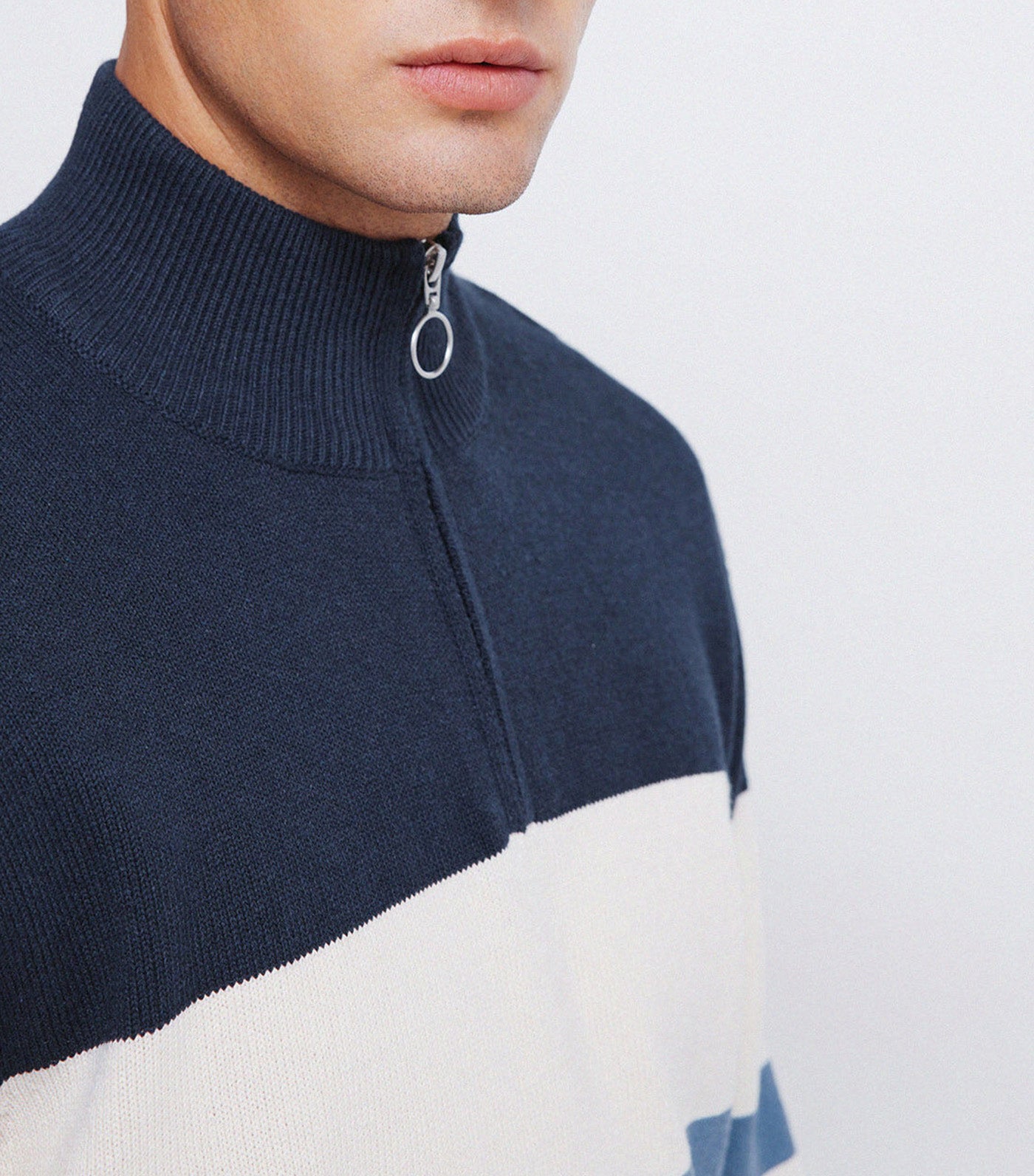 Color Block Zip Fastening Jersey Navy