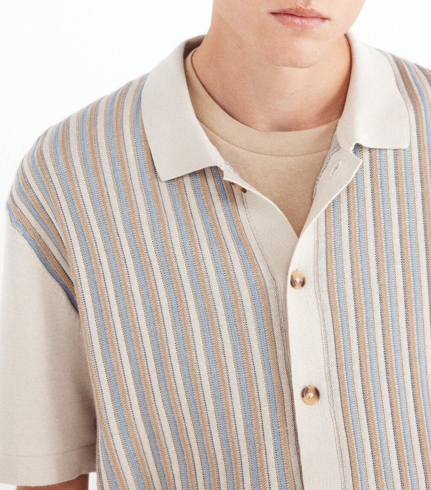 Short-Sleeved Cardigan with Vertical Stripes Beige