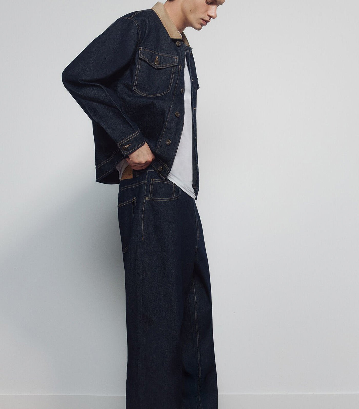 Wide Leg Unwashed Jeans Navy