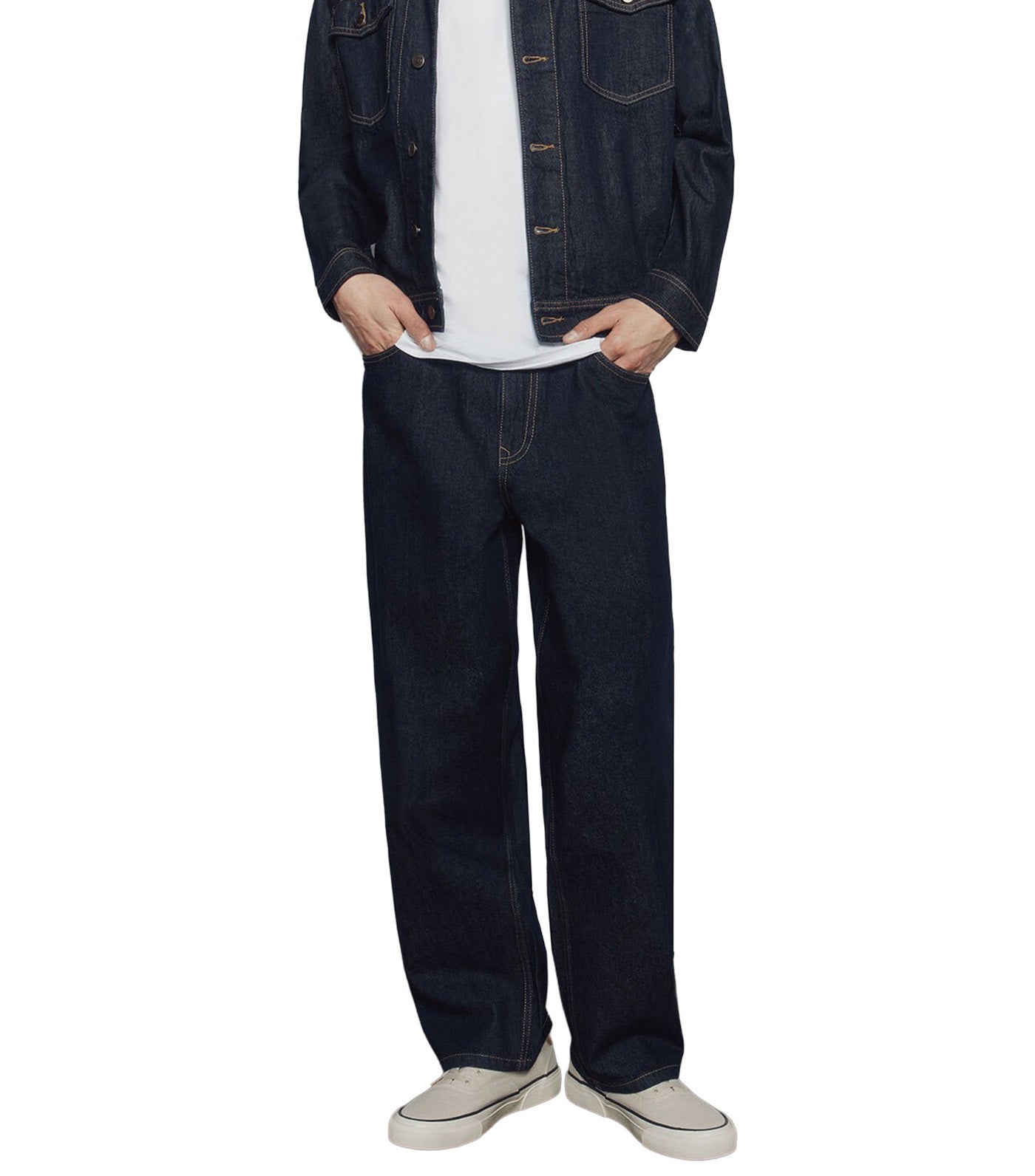 Wide Leg Unwashed Jeans Navy