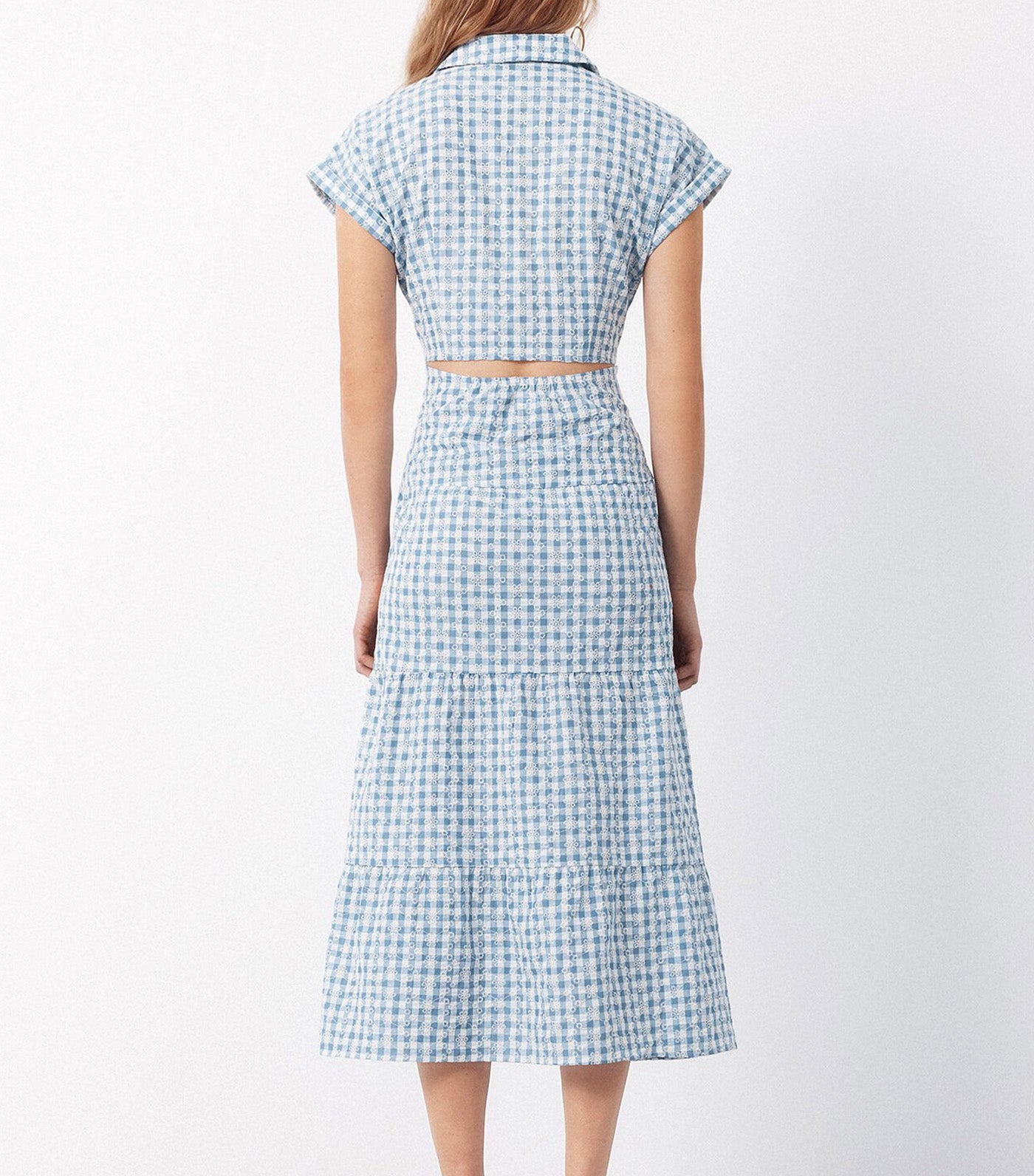Embroidered Gingham Dress Blue Print