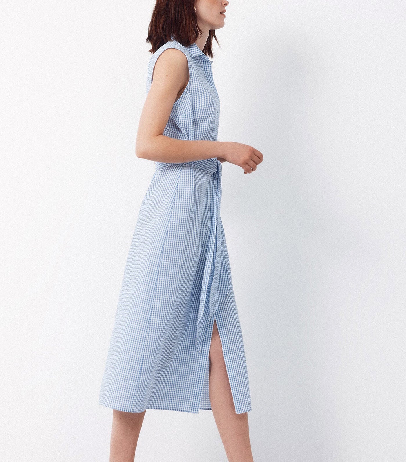 Gingham Shirt Dress Medium Blue
